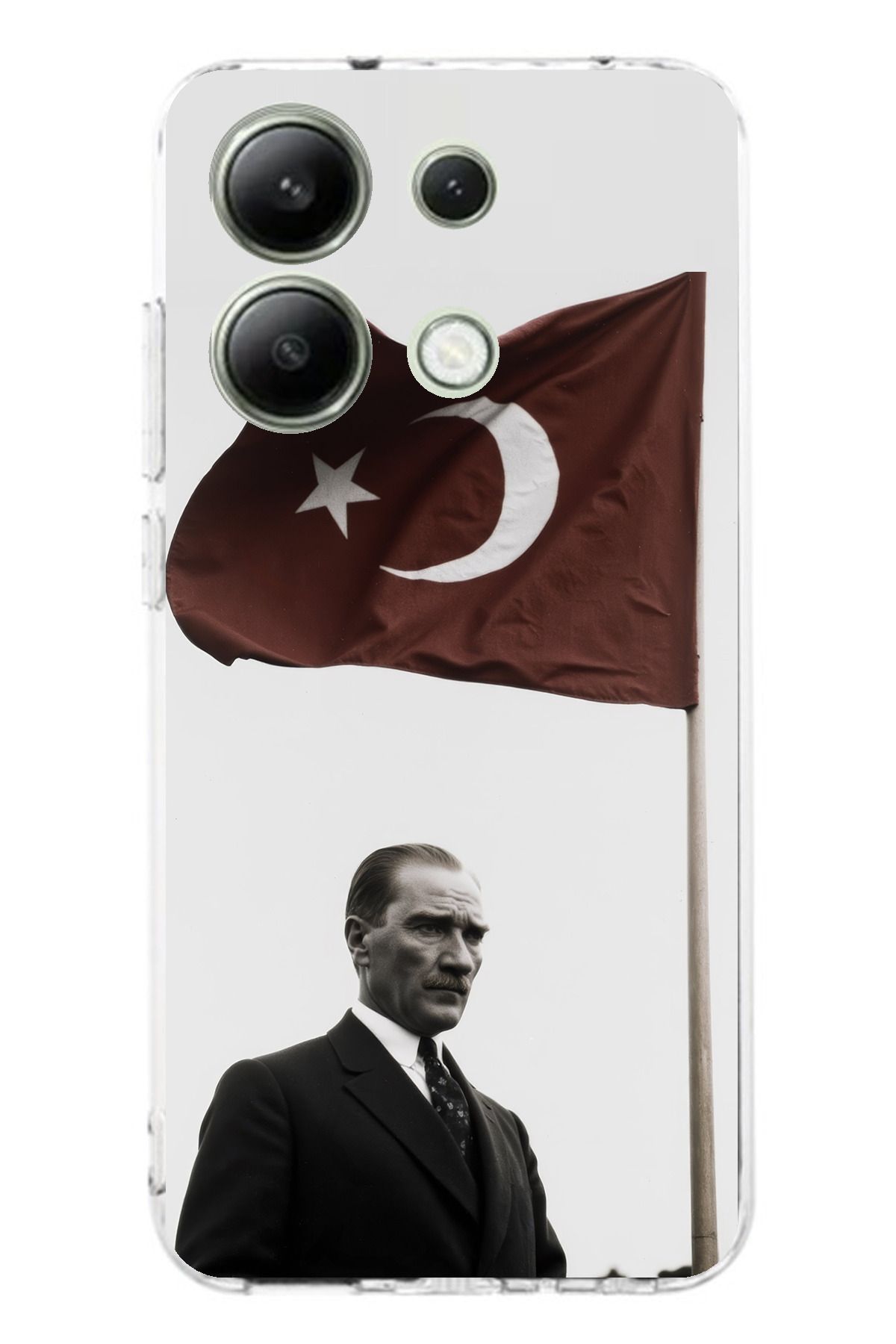 TechTree Redmi Note 13 4G Uyumlu Atatürk Bayrak Şeffaf Silikon Kılıf