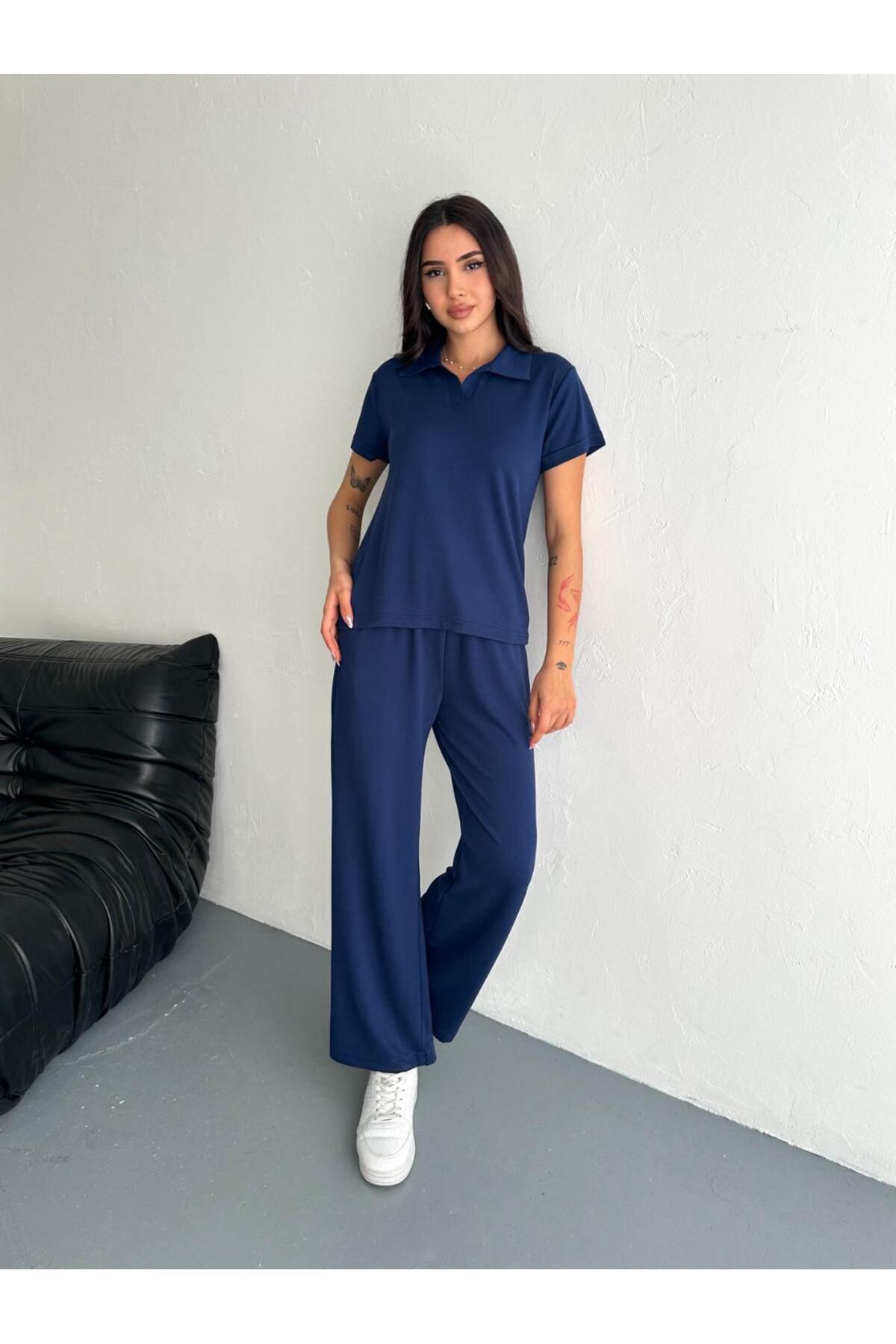 MODAMİNEM Kadın Modal Kumaş Polo Yaka Basic Eşofman Takımı