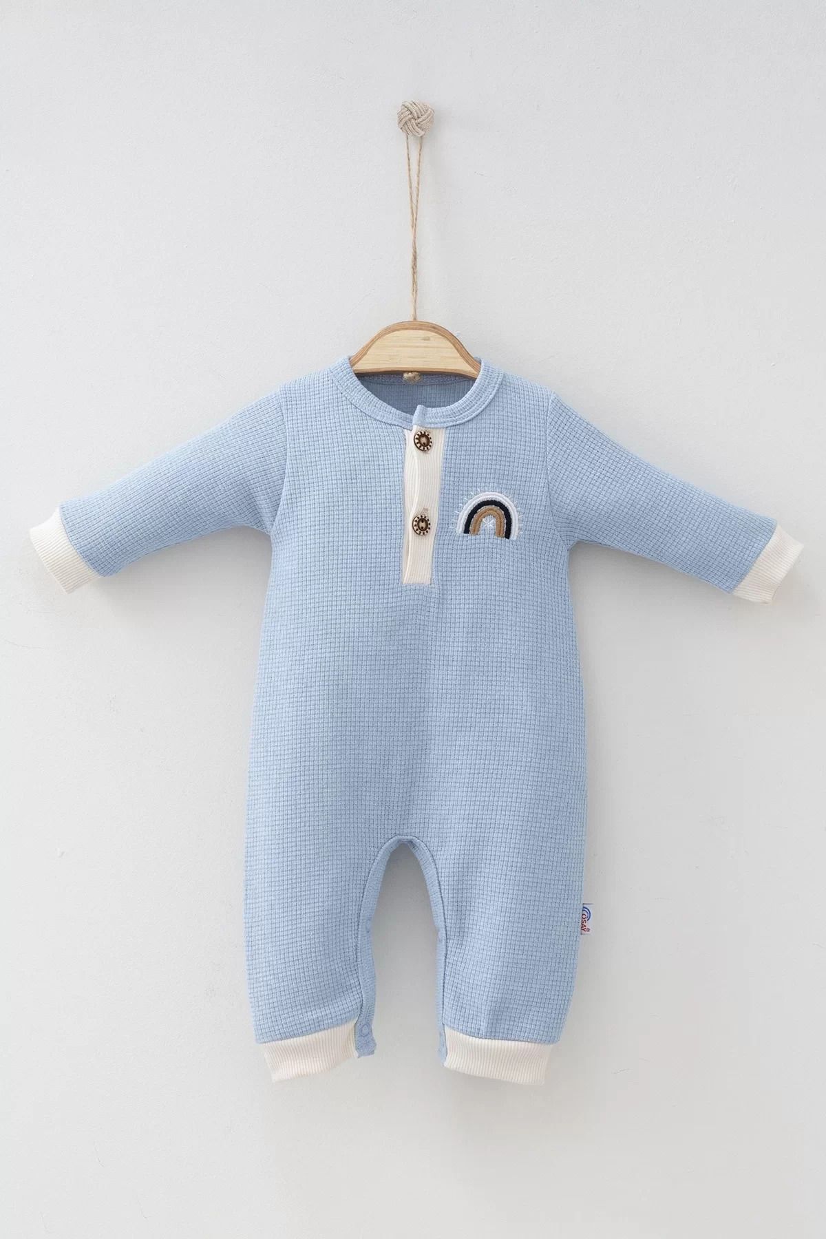 Shop58 Waffle Gökkuşağı Nakışlı Erkek Bebek Tulumu
