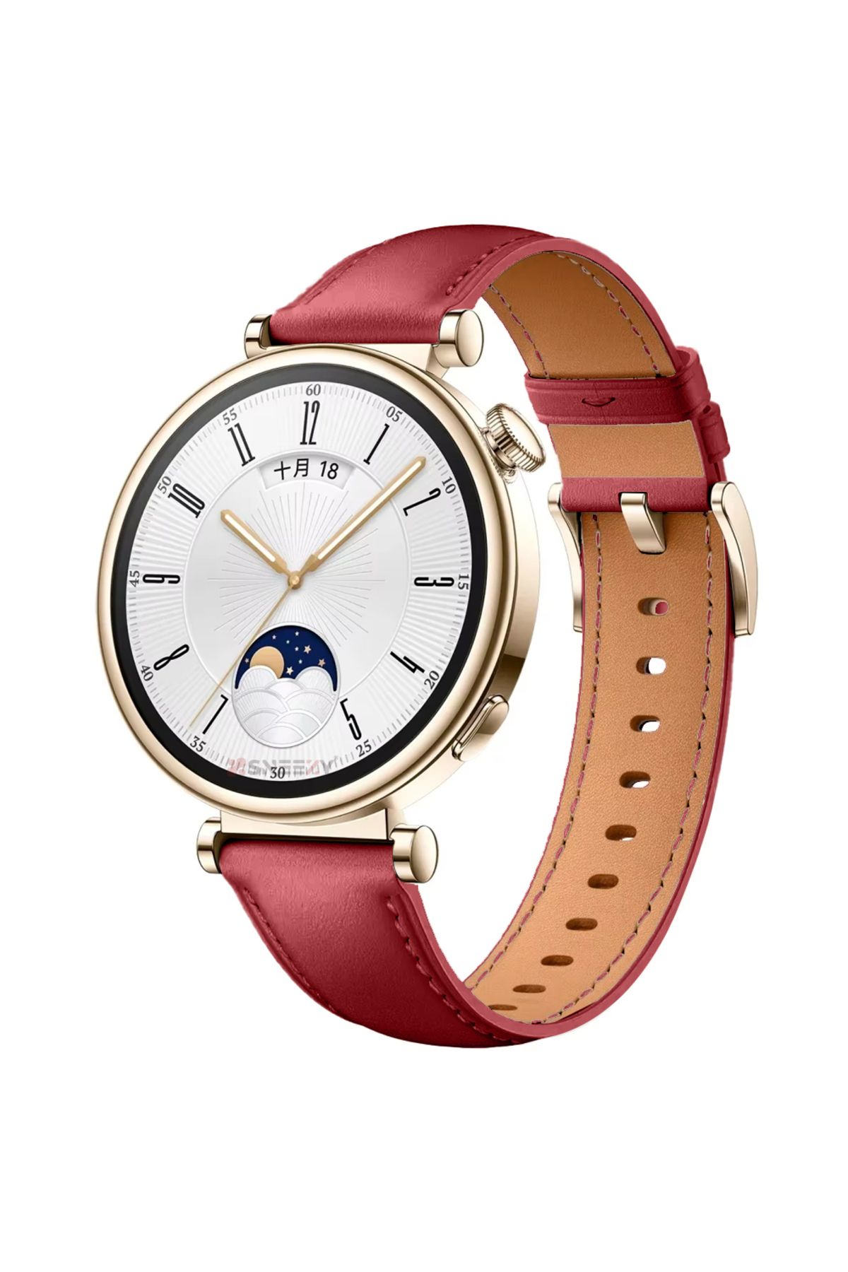 Sneezy Huawei Watch GT5 41mm İle Uyumlu Starlight Gold Metal Tokalı Deri Zarif Şık Kordon