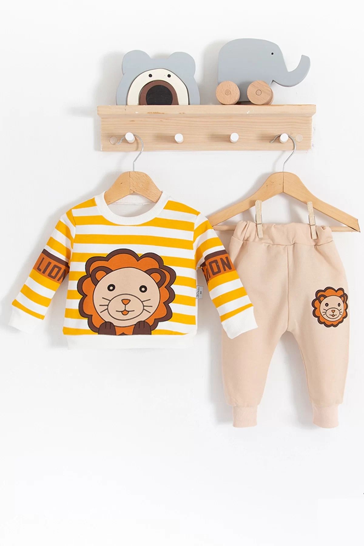 Shop58 Aslan Desenli 2'li % 100 Pamuk Erkek Bebek Takımı
