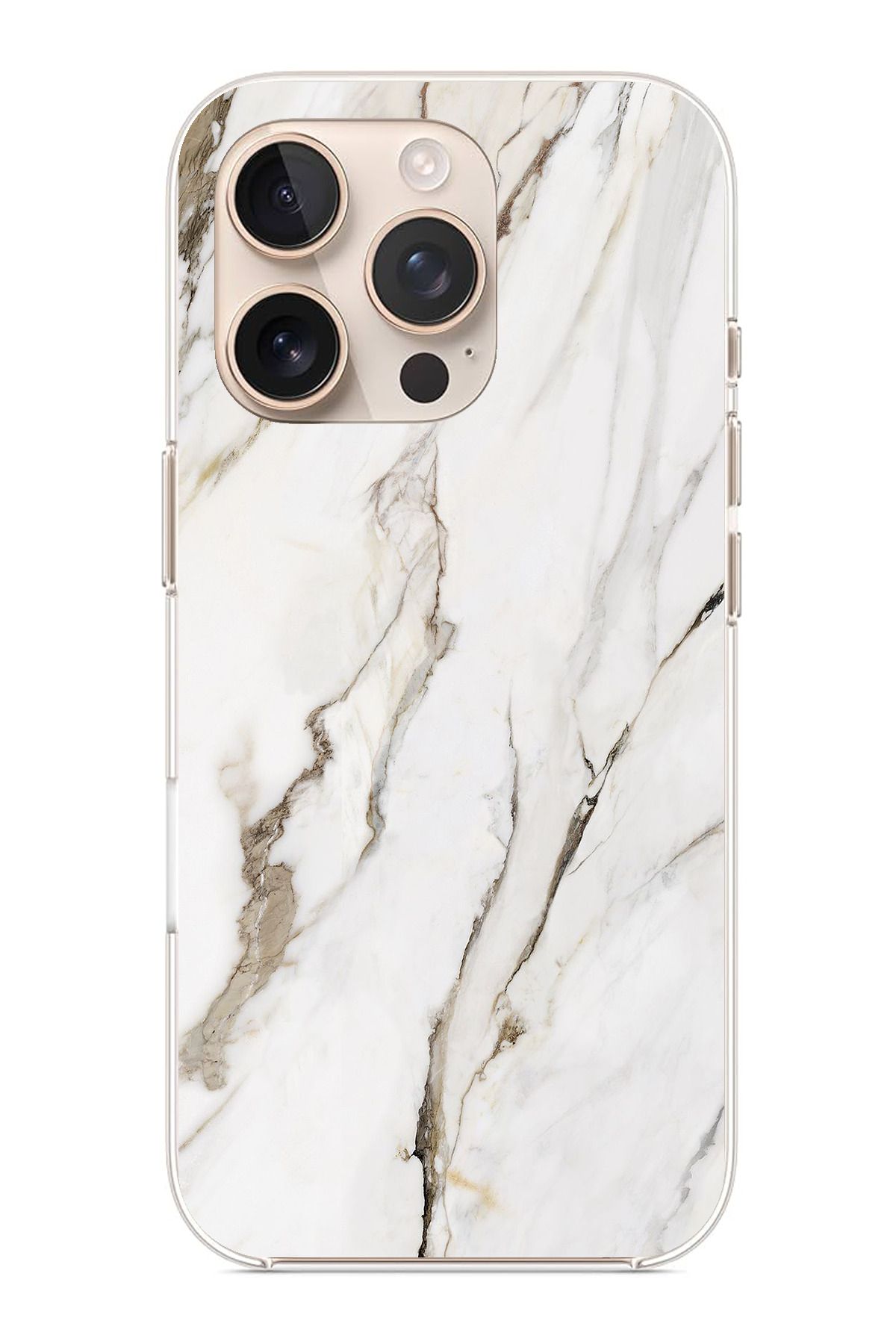 TechTree iPhone 16 Pro Max Uyumlu Beyaz Mermer Şeffaf Silikon Kılıf