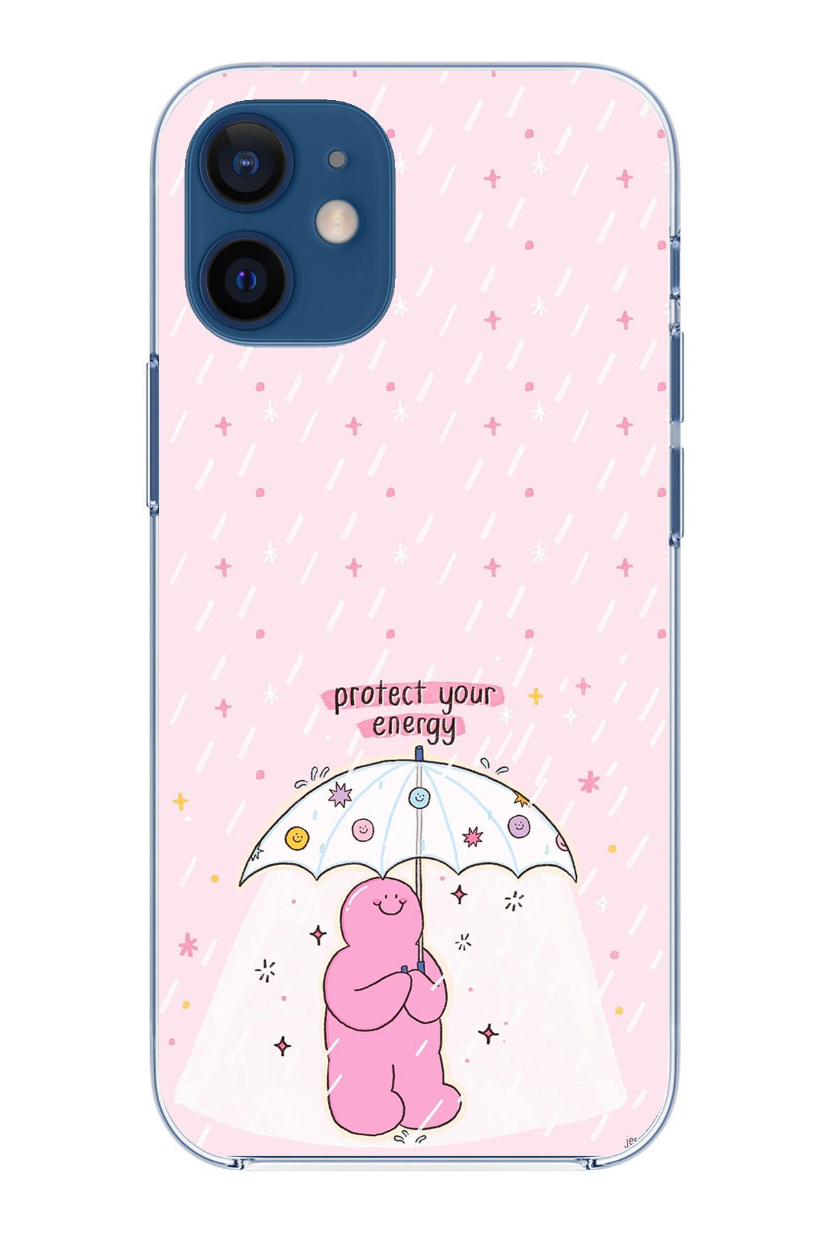 TechTree iPhone 12 Mini Uyumlu Protect Your Energy Tasarımlı Şeffaf Silikon Kılıf