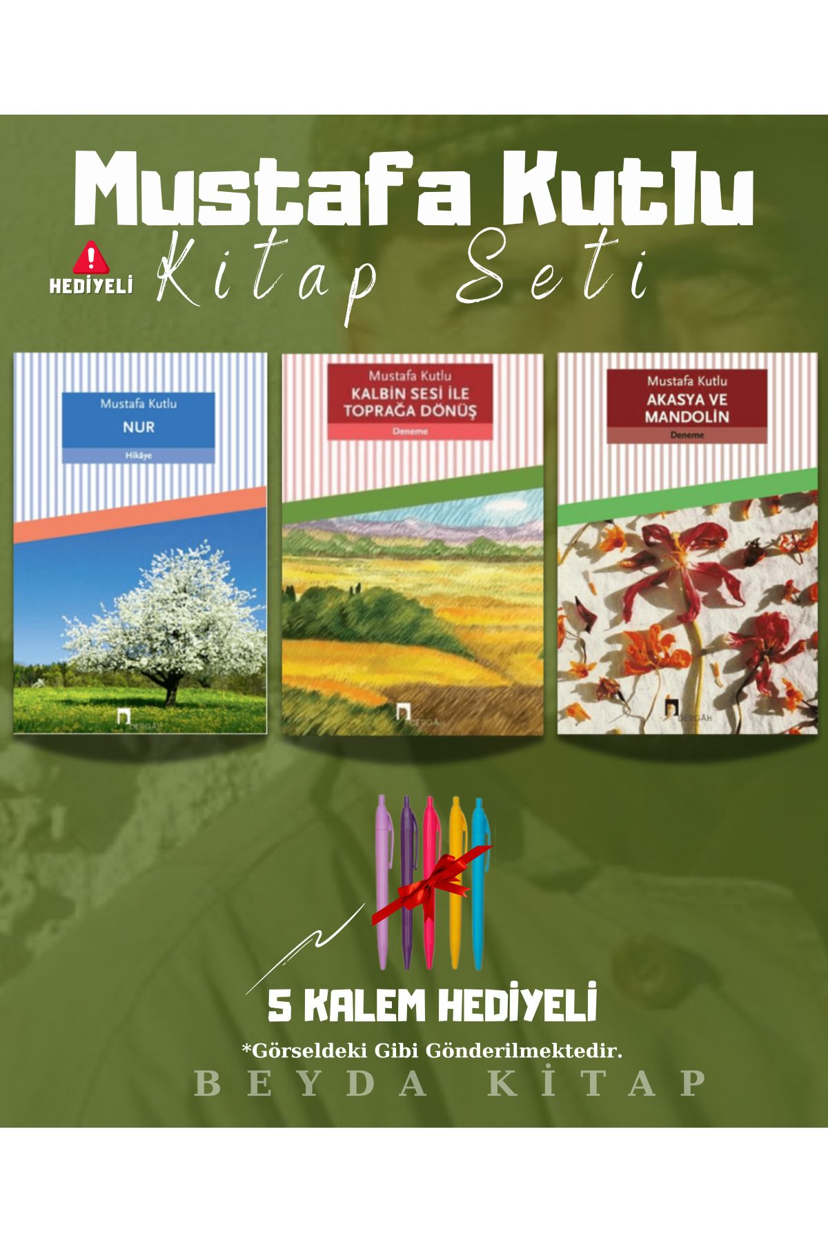 Dergah Yayınları Nur - Kalbin Sesi - Akasya ve Mandolin - Mustafa Kutlu - Kitap Seti - Kalem Hediyeli