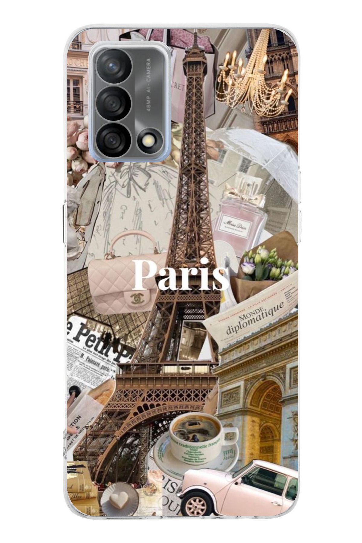 TechTree OPPO A74 Uyumlu Paris Kolaj Şeffaf Silikon Kılıf
