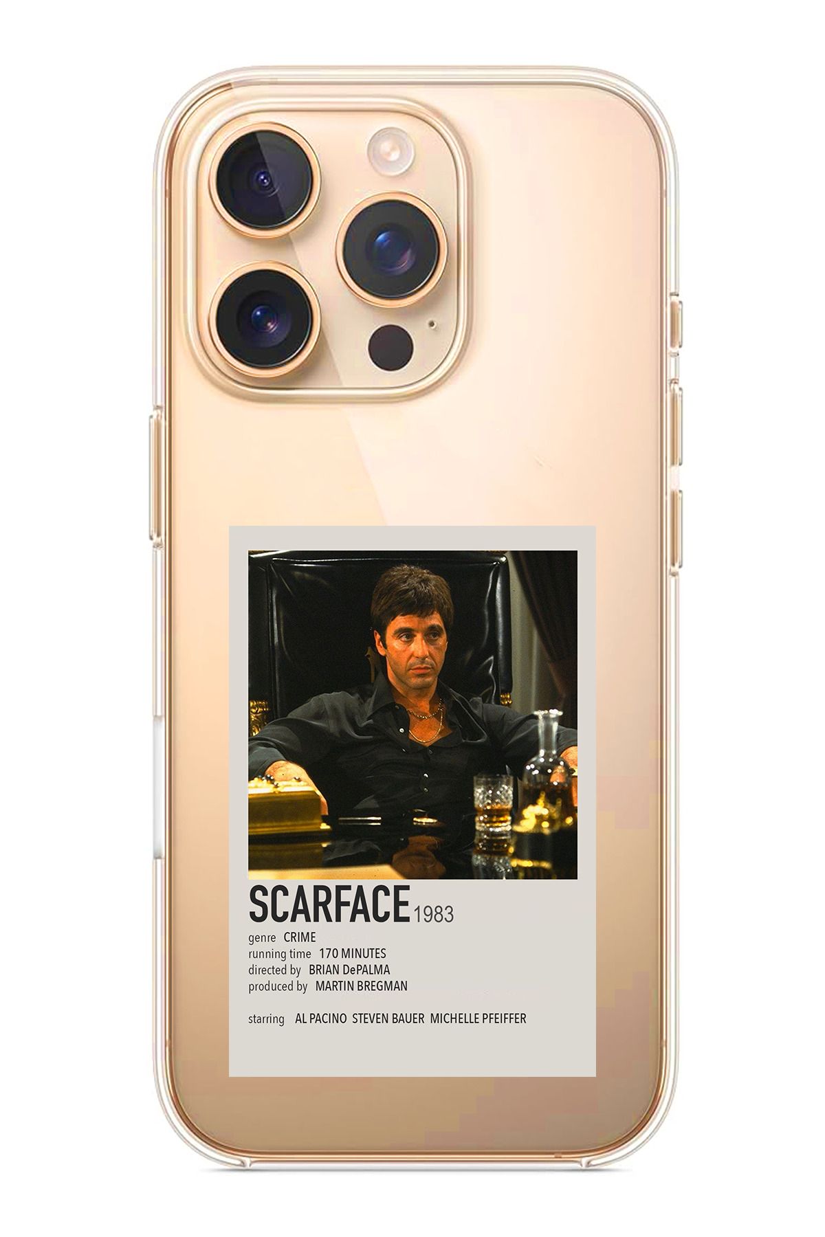 TechTree iPhone 16 Pro Uyumlu Scarface Mini Poster Tasarımlı Şeffaf Silikon Kılıf