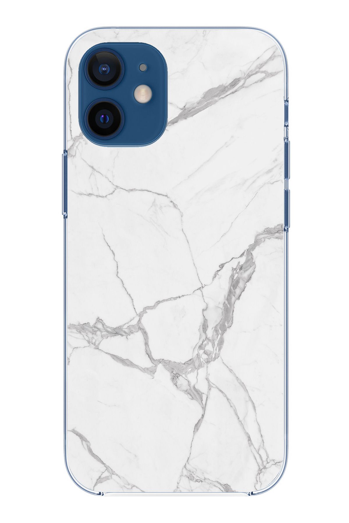 TechTree iPhone 12 Mini Uyumlu Gri Mermer Şeffaf Silikon Kılıf