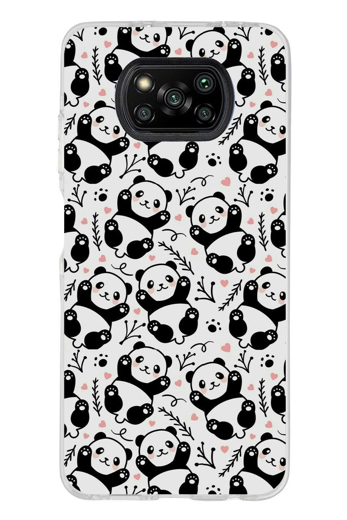TechTree Poco X3 / NFC / PRO Uyumlu Minik Pandalar Şeffaf Silikon Kılıf