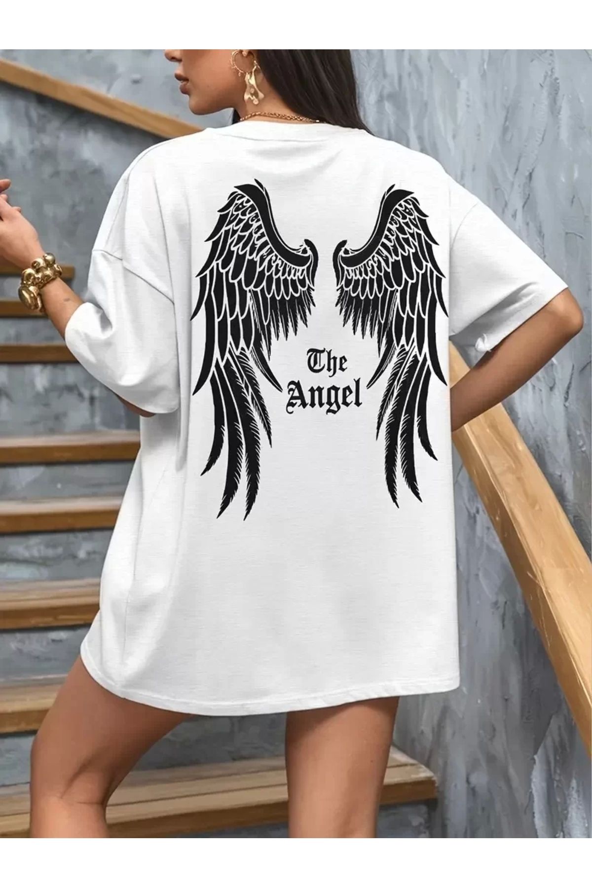CVS Dark Angel Baskılı Oversize T-shirt- Beyaz