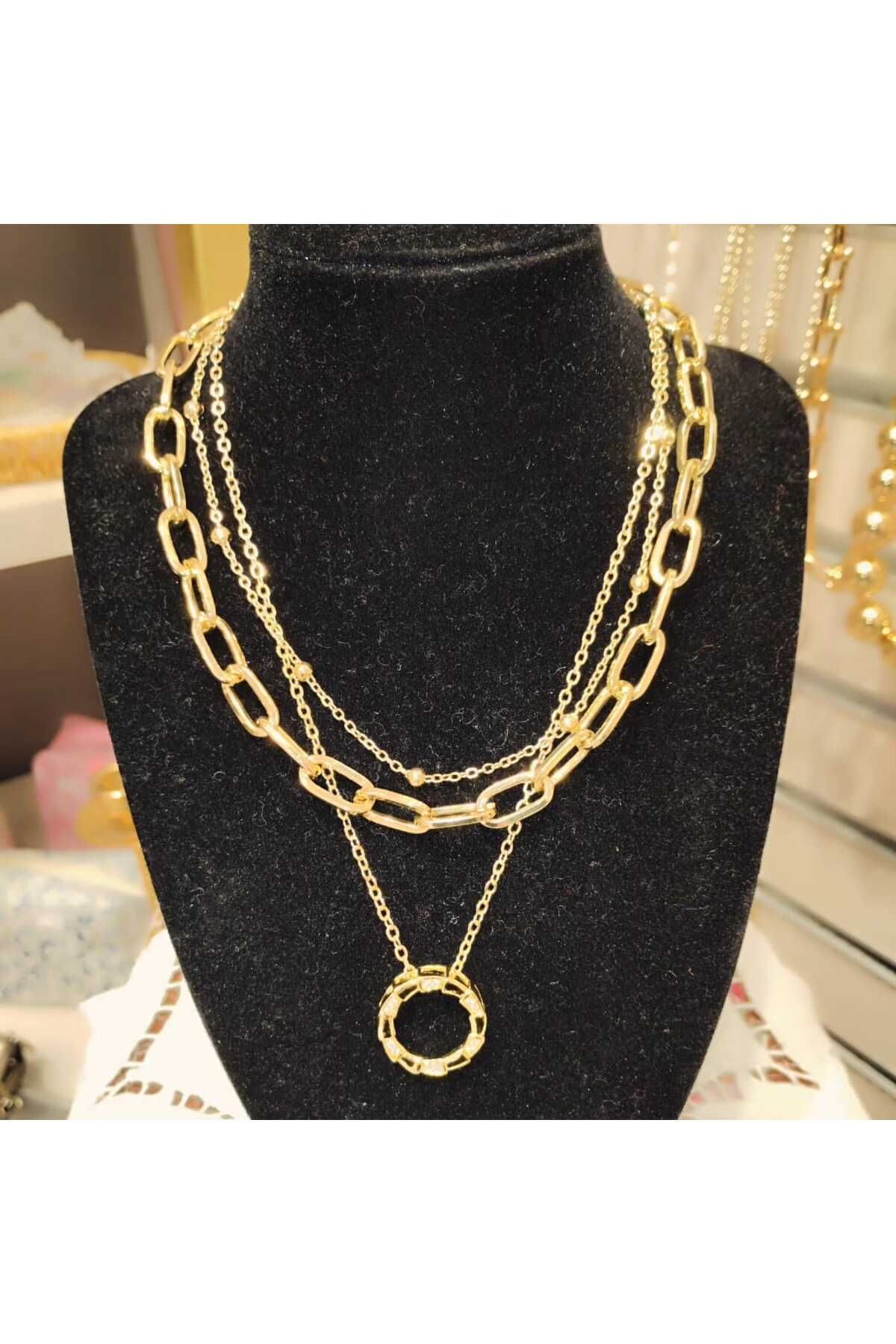 sinopvera ÇOKLU GOLD HALKA MODEL ATAÇ KOLYE