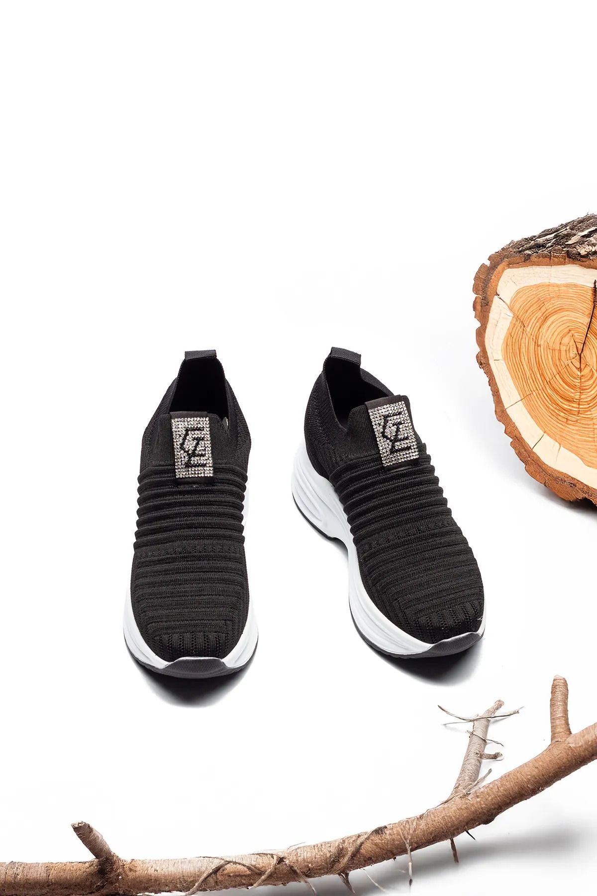 McDark KADIN SİYAH GİZLİ ÖKÇE YÜKSEK TABAN TRİKO SNEAKER AYAKKABI