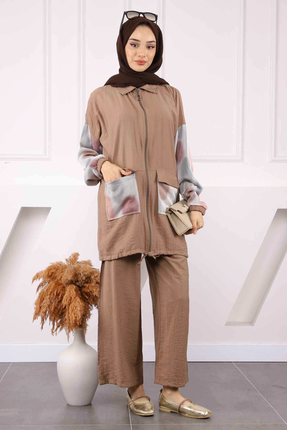 İmajButik Vizon File Garnili Tunik Pantolonlu Takım