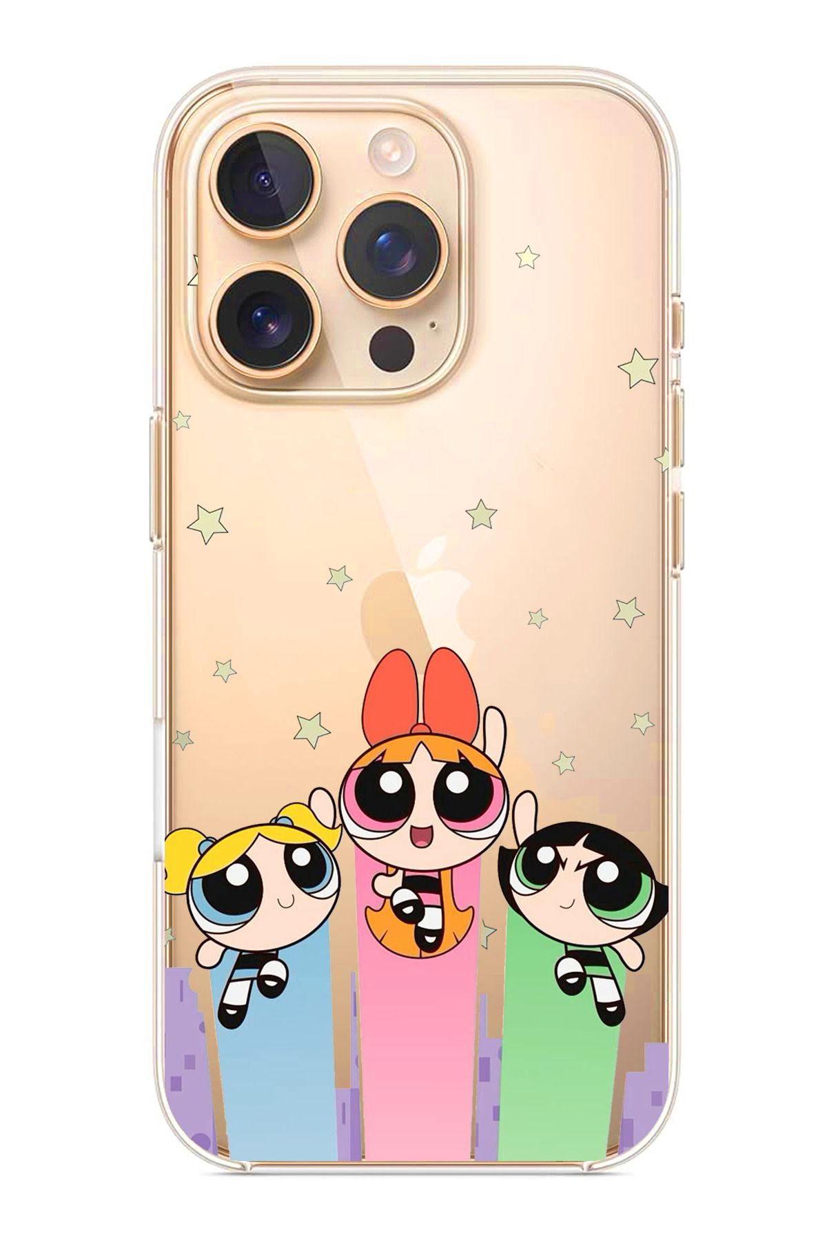 TechTree iPhone 16 Pro Uyumlu Powerpuff Girls Tasarımlı Şeffaf Silikon Kılıf