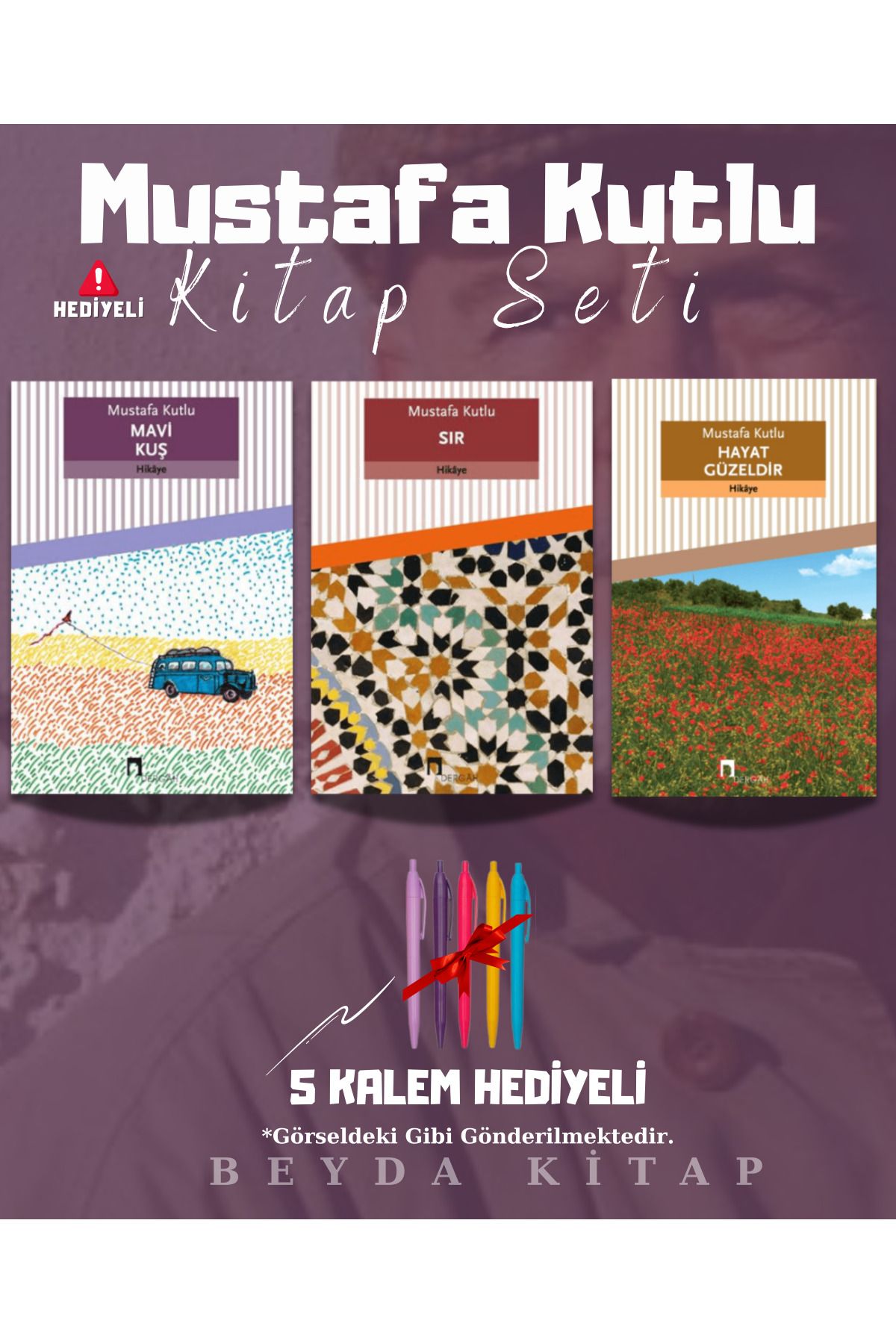 Dergah Yayınları Mavi Kuş - Sır - Hayat Güzeldir - Mustafa Kutlu - Kitap Seti - Kalem Hediyeli