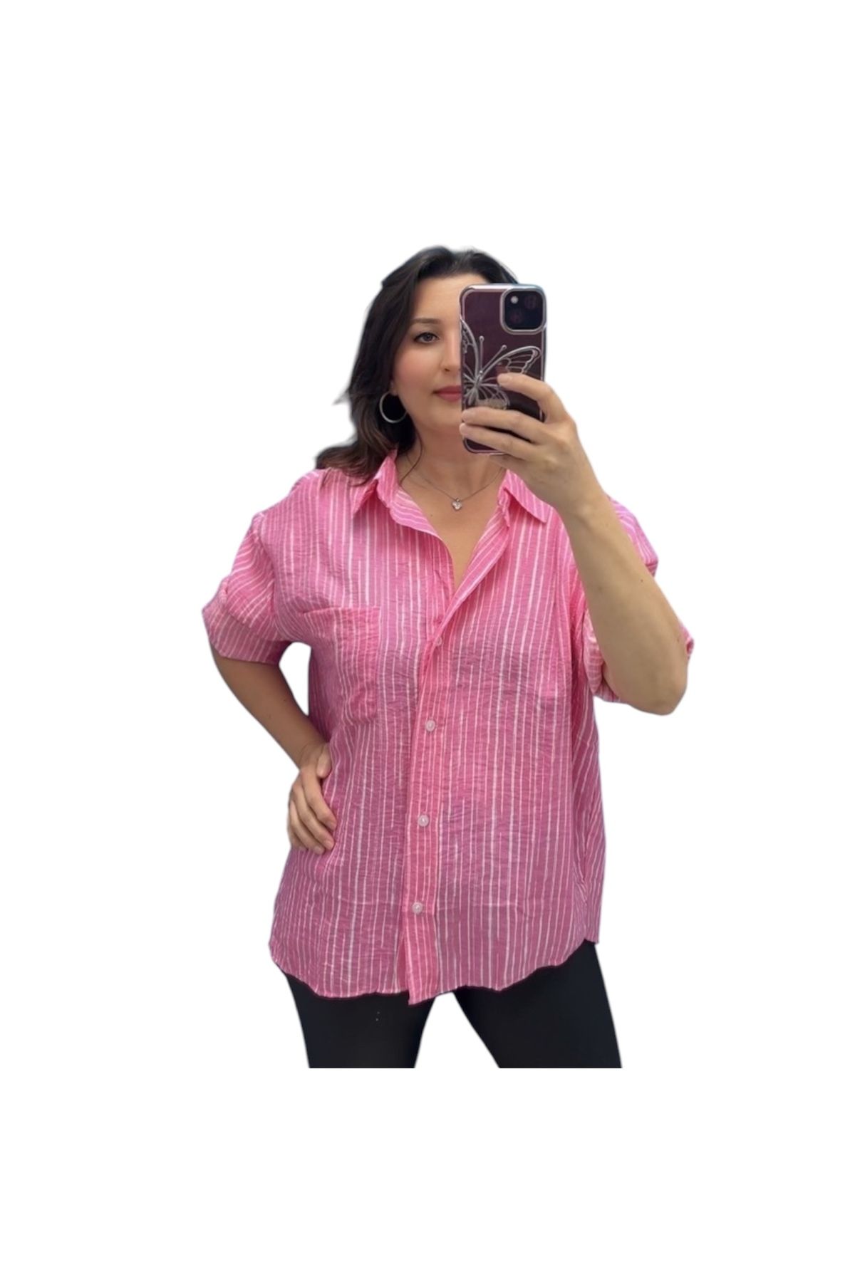 Bisou Pembe renk Çizgili Gömlek