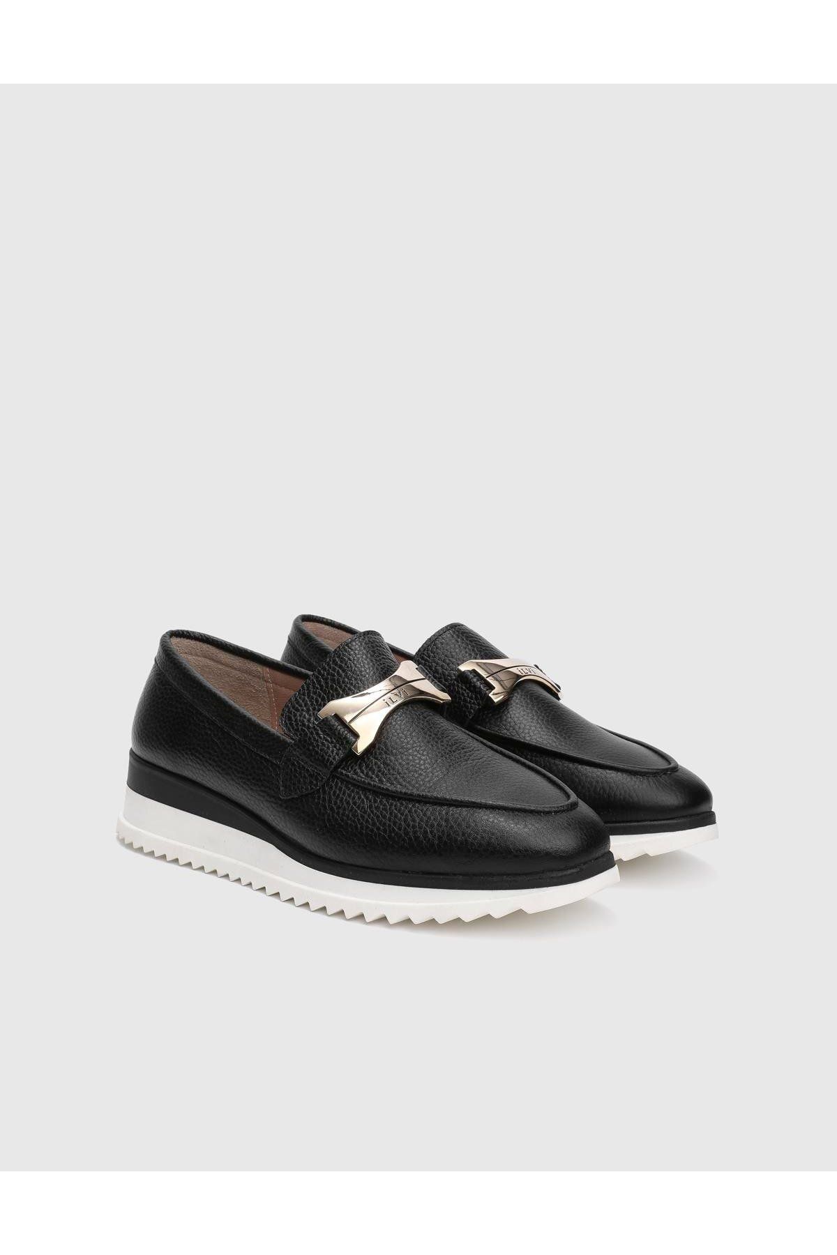 İLVİ Ophira Hakiki Deri Siyah Kadın Loafer