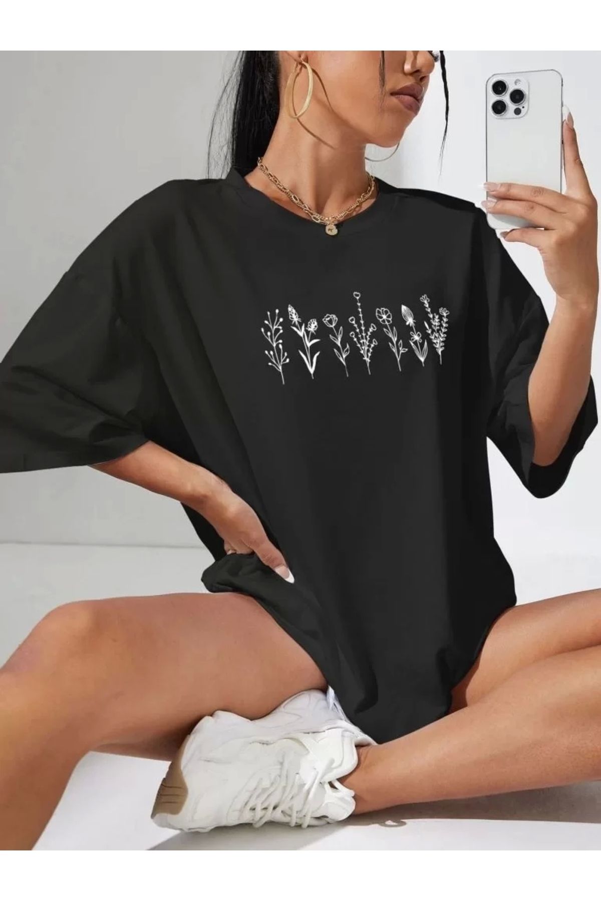 CVS Kadın Baskılı Oversize T-shirt - Siyah