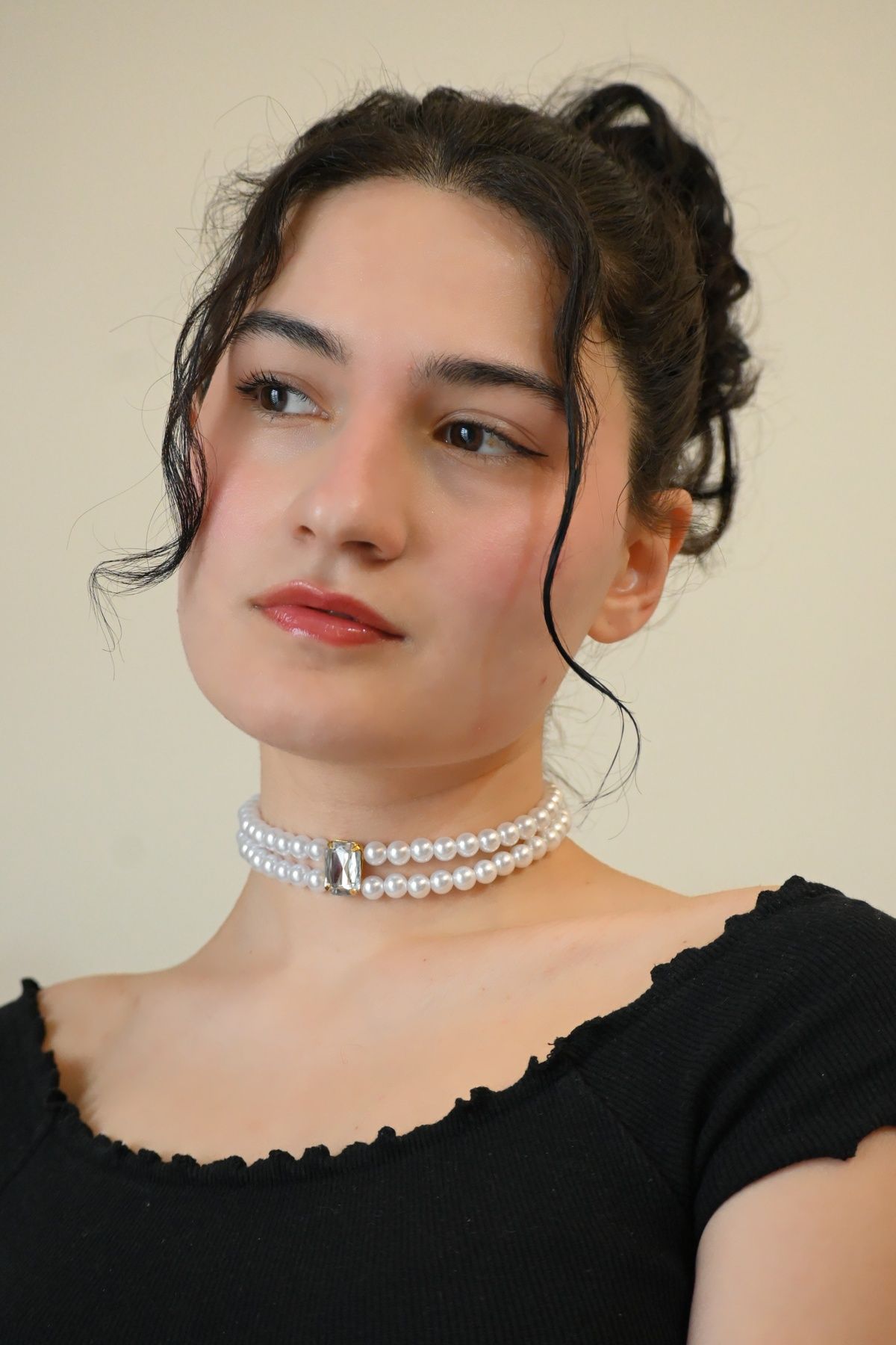 SHİNELİZE İki katmanlı kristal detaylı choker kolye, tasarım choker kolye