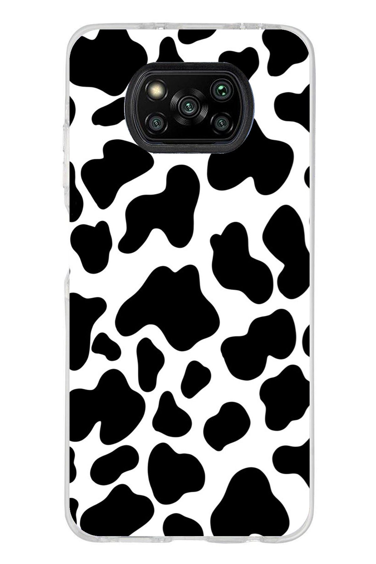 TechTree Poco X3 / NFC / PRO Uyumlu İnek Desenli Tasarımlı Şeffaf Silikon Kılıf