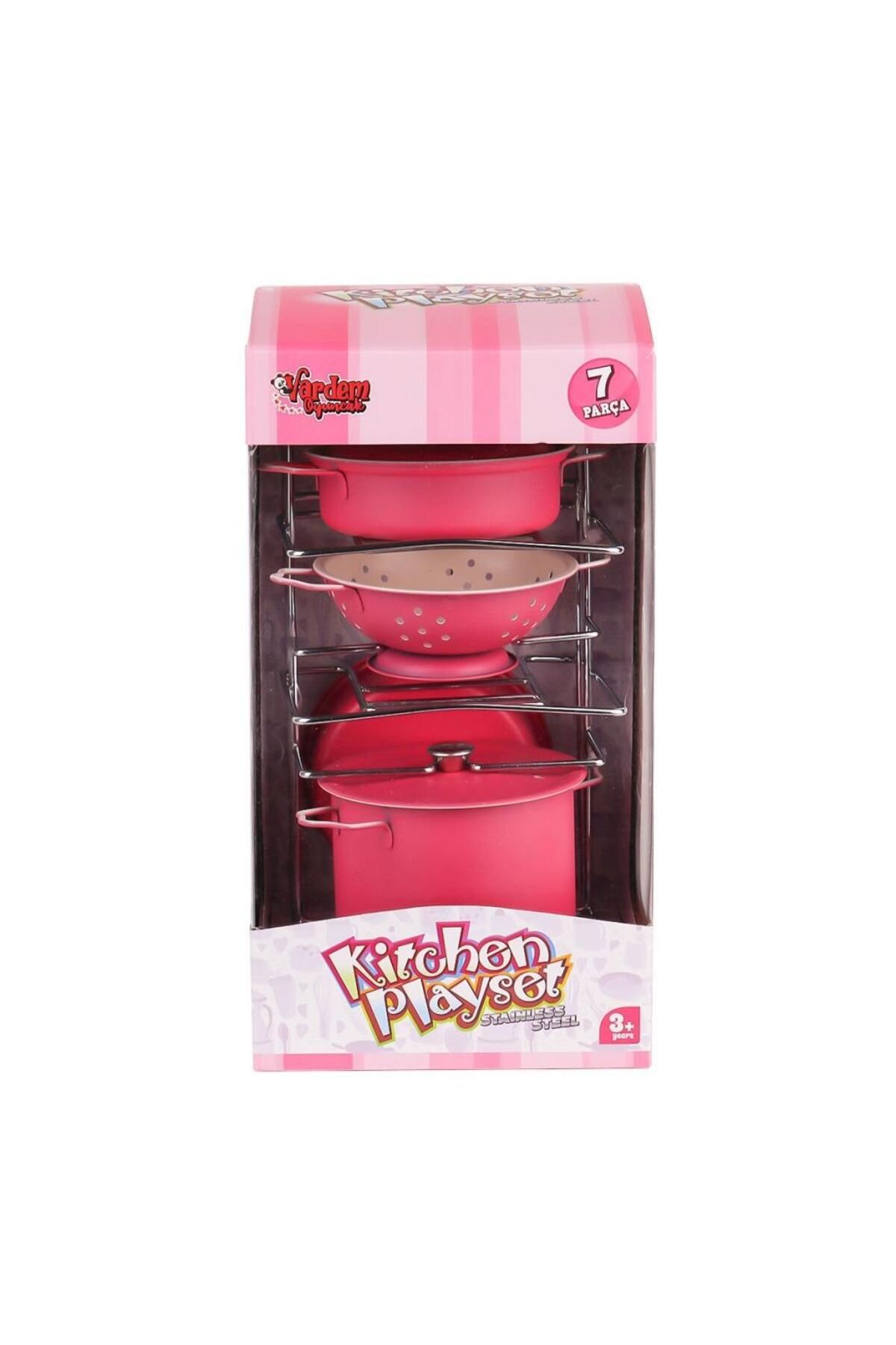 Shop58 Nessiworld ATF-683G-6 Raflı Pembe Emaye Tencere Tava Seti 7 Parça -Vardem