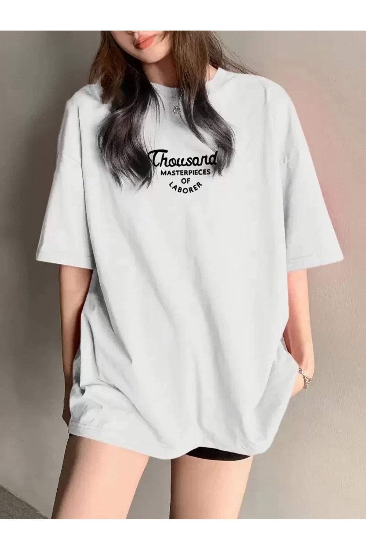 CVS Thousand Baskılı Oversize Bisiklet Yaka T-shirt - Beyaz