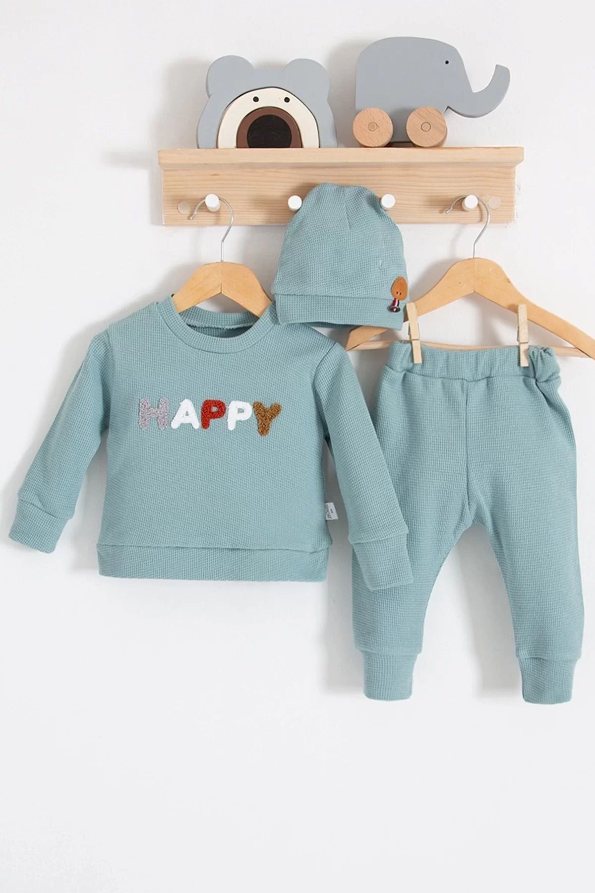 Shop58 Happy Nakışlı 2'li Pamuklu Erkek Bebek Takım
