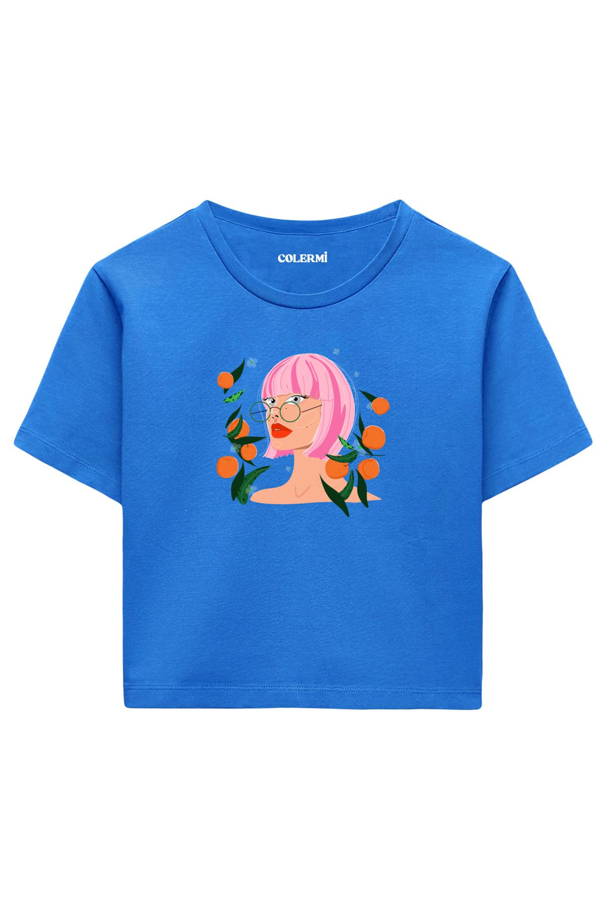 Colermi Mandalina Bahçesi Kadın İllüstrasyonlu %100 Pamuk Kadın Crop Tshirt