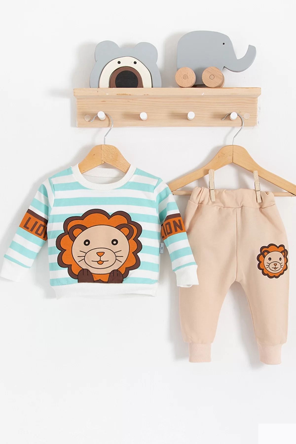 Shop58 Aslan Desenli 2'li % 100 Pamuk Erkek Bebek Takımı