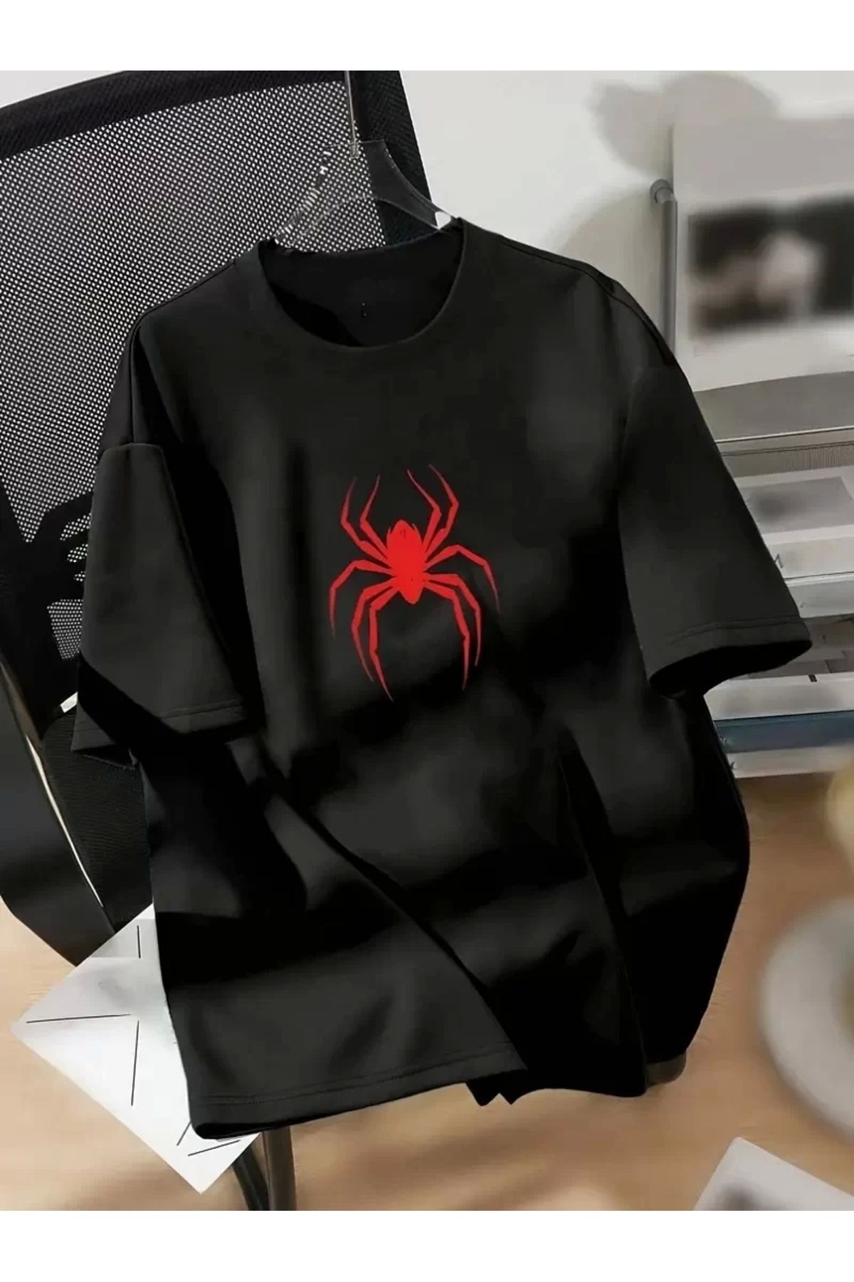 CVS Spider Baskılı Oversize Unisex T-shirt - Siyah