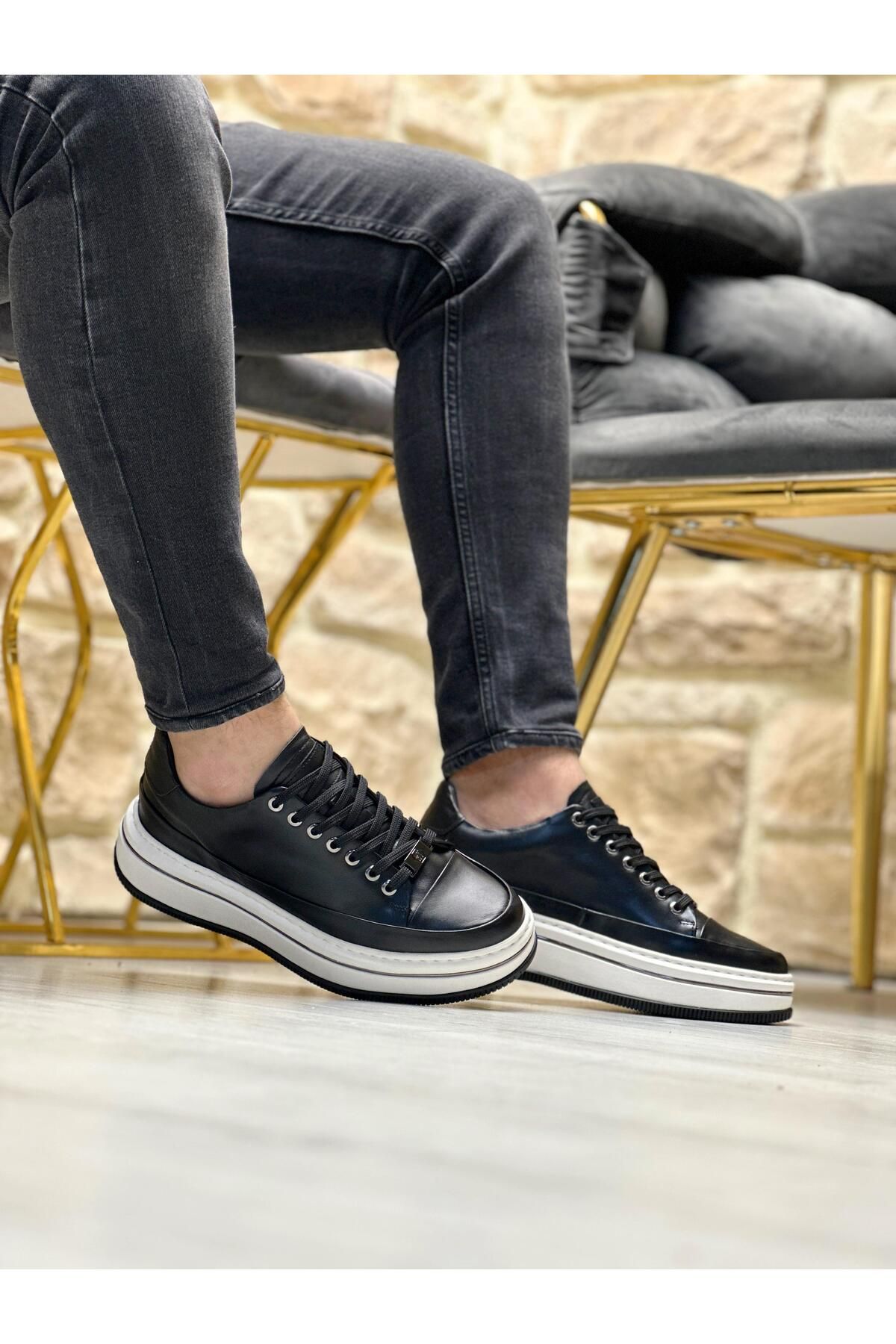 ByItallanoshoes BLACK ROGLAN 0130 HAKİKİ DERİ GÜNLÜK ERKEK SNEAKER SİYAH