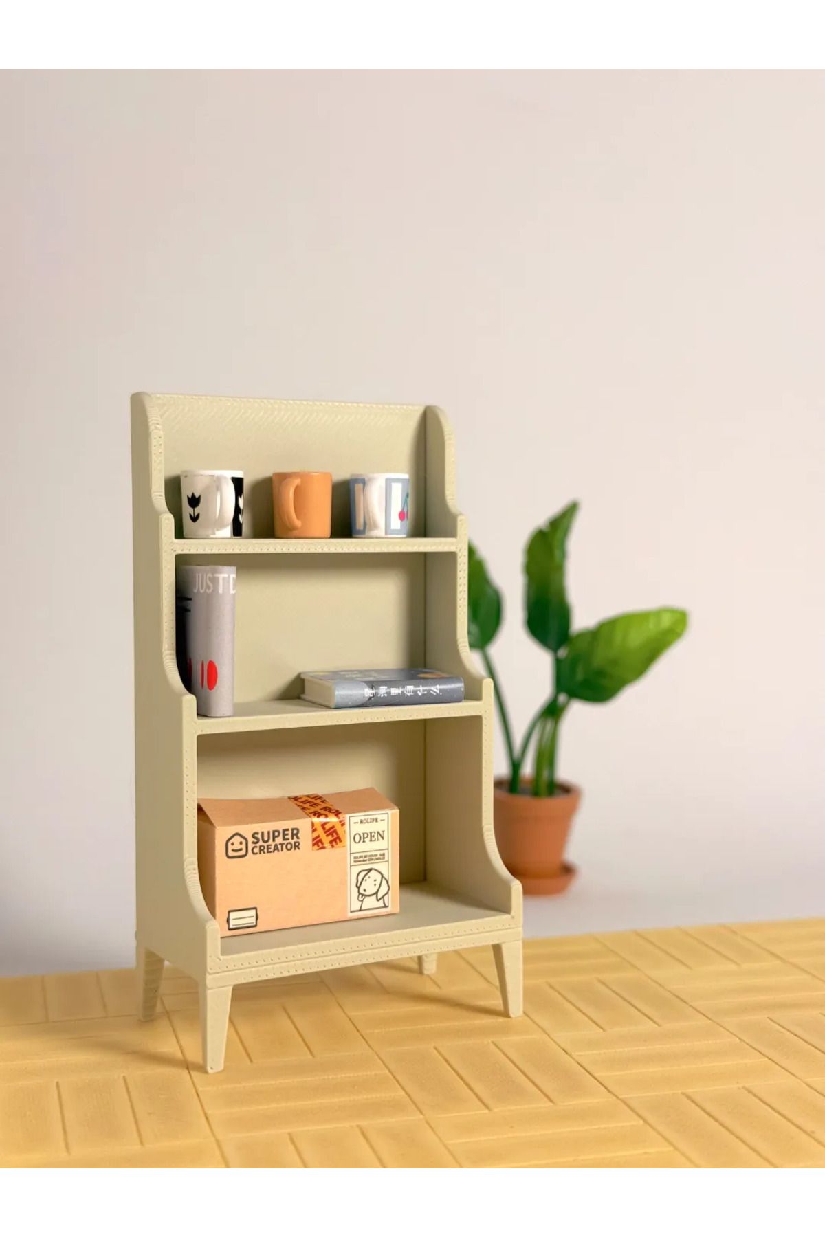 CharmFancy-1/12 Scale Open Shelf Bookcase Miniature Diorama Ware Accessory 1
