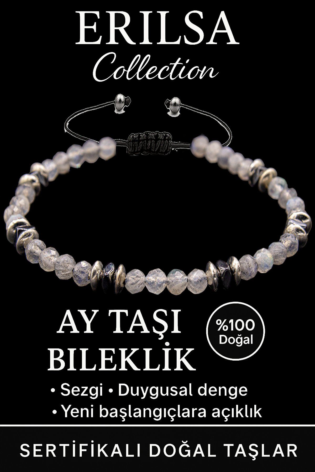 Erilsa Sertifikalı Fasetli AAA+ Terahertz ve Ay Taşı Bileklik – İnce Model Sezgisel Güç