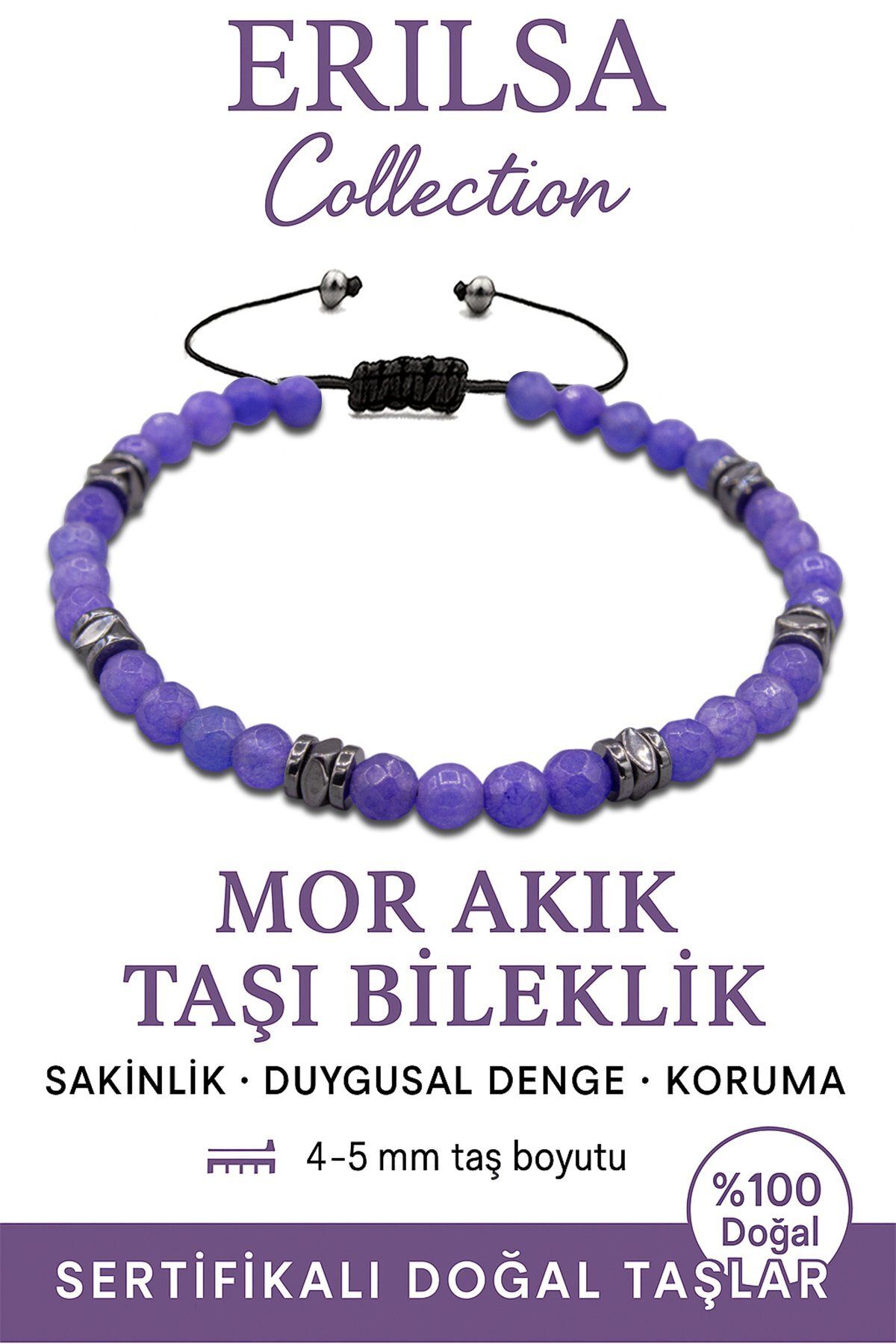Erilsa Sertifikalı Fasetli AAA+ Teraherz ve Mor Akik İnce Model Bileklik – Duygusal Denge