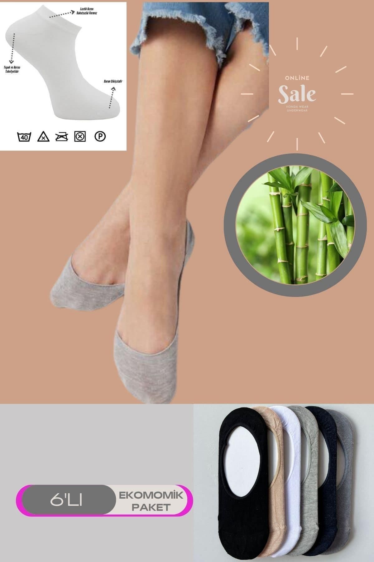 Shop58 6lı Bambu Topuk Burun Dikişsiz Görünmez Spor Kadın Babet Çorap Pamuk 1010-6lı