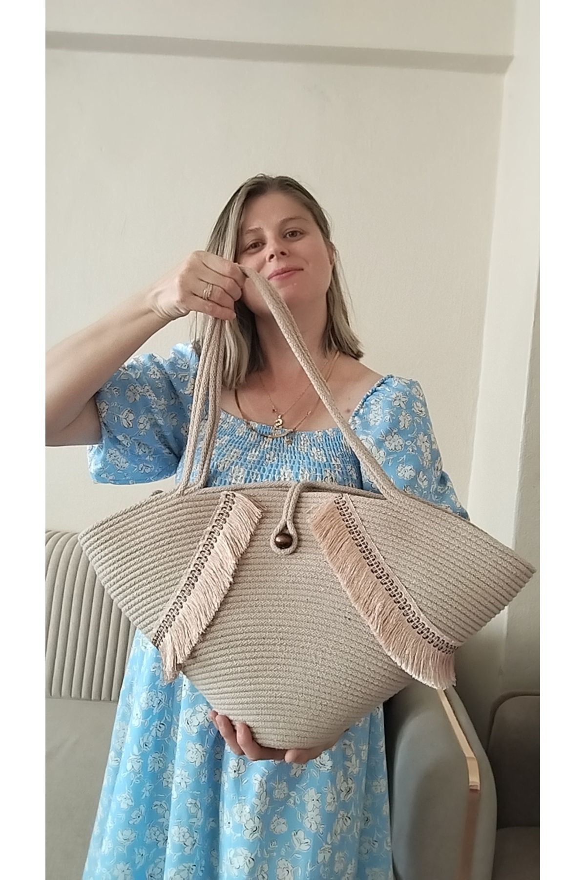 Handmade Püsküllü plaj çantası