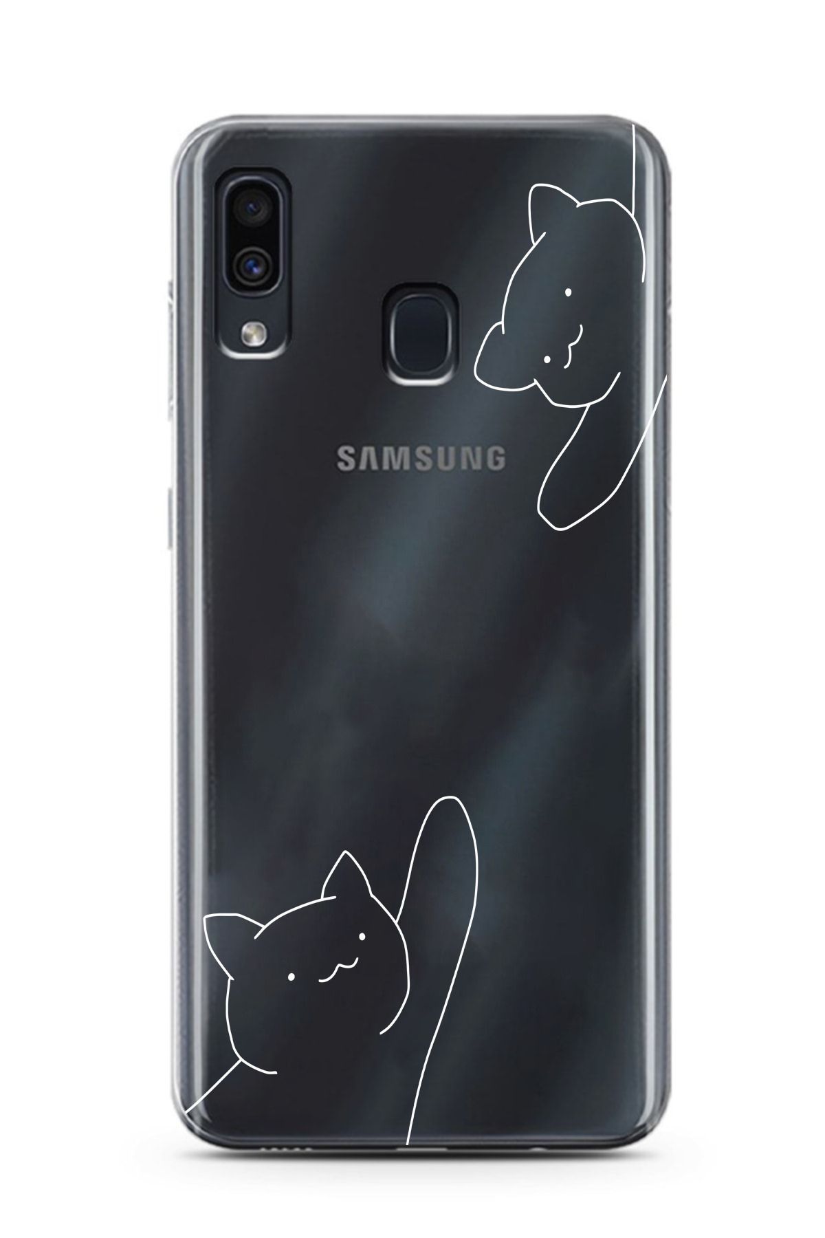 moonset Samsung Galaxy A20 / A30 Uyumlu Kediler Tasarımlı Baskılı Şeffaf Telefon Kılıfı