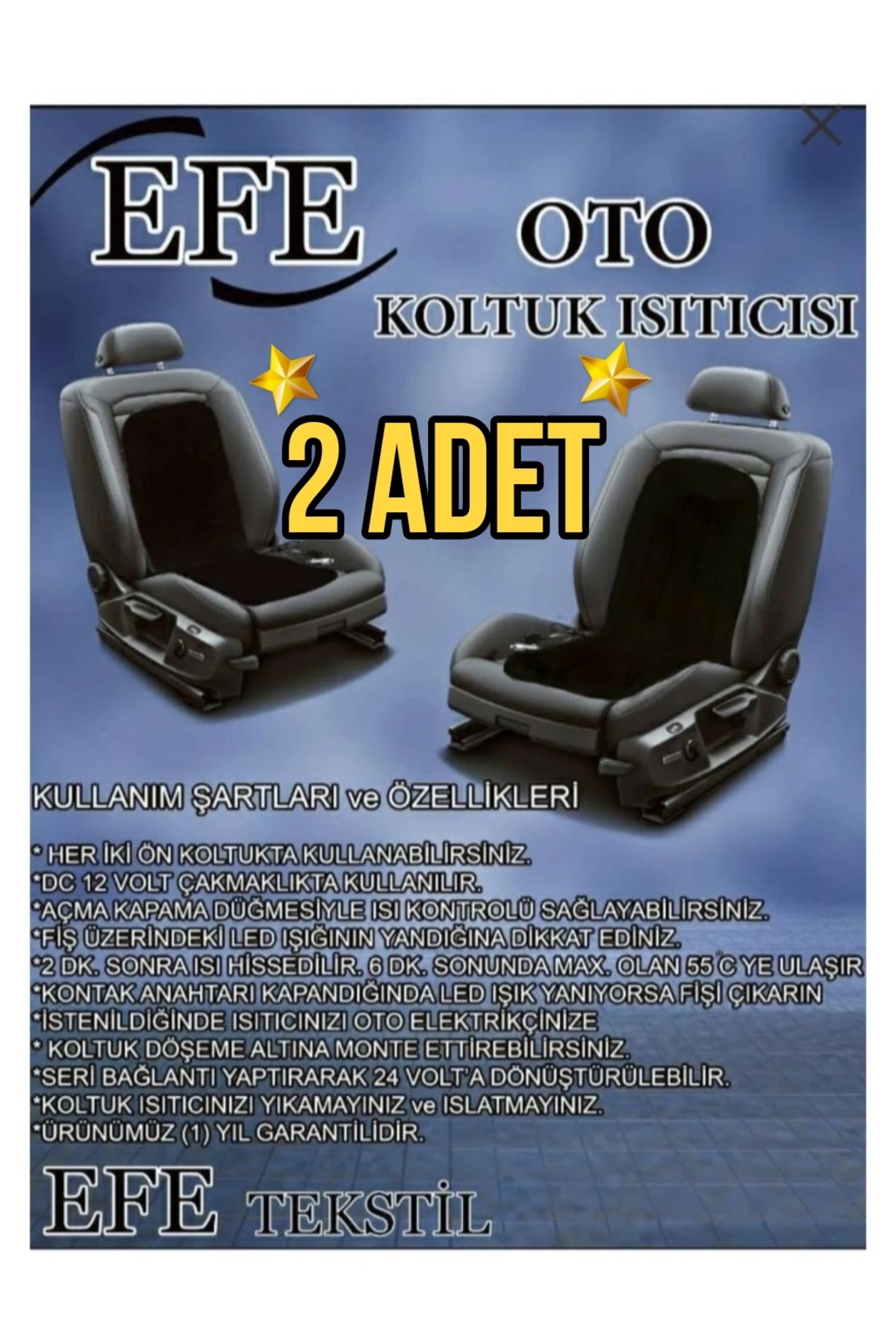Efe Isıtıcılı Koltuk Minderi 2 Adet Isıtıcı Sol&sağ Koltuk Minder Koltuk