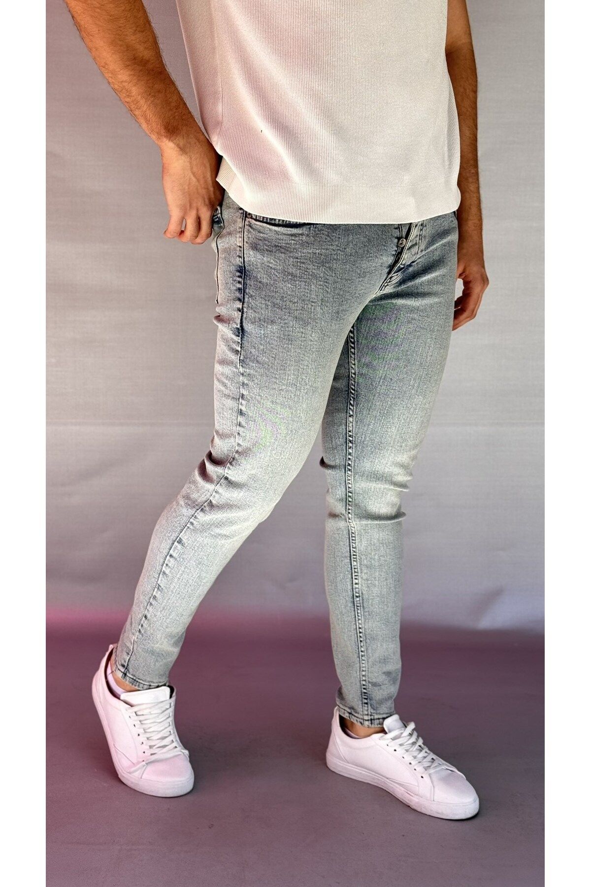 Casualmen32 Yeşil-Mavi Yıkamalı Slim Fit Jean