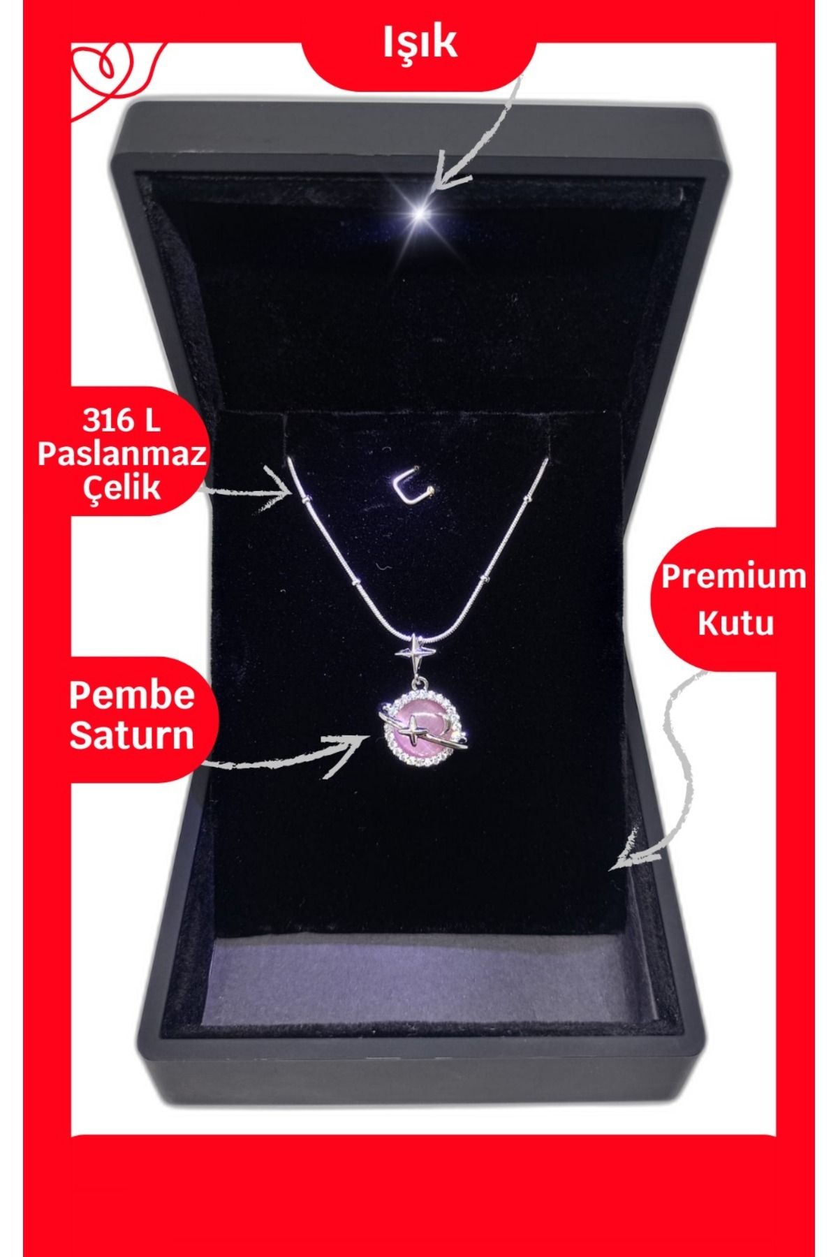 ganispe Işıklı Premium Kutuda Satürn Star Kolye Pembe Gold | Anneler Günü Hediyesi