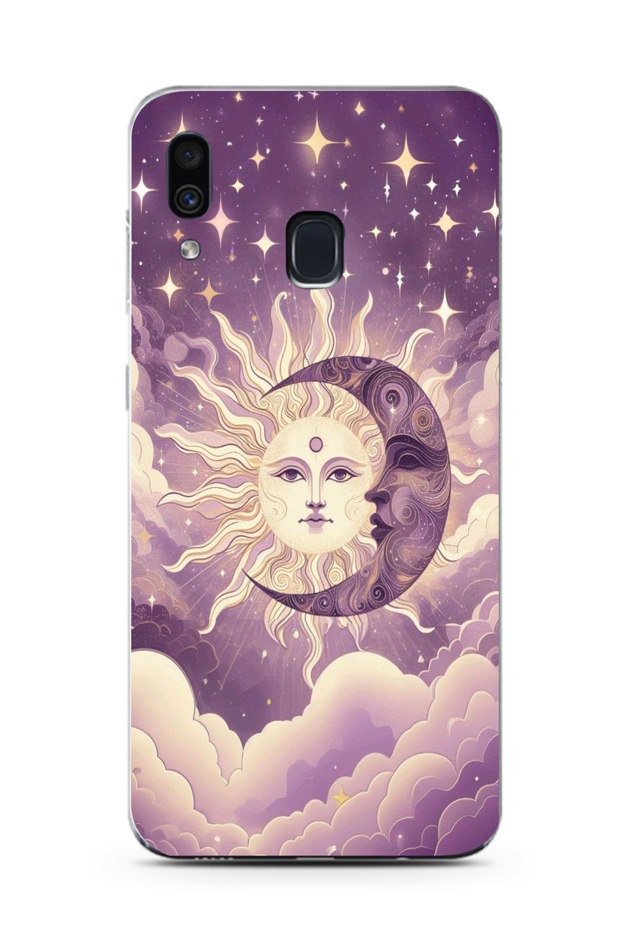 moonset Samsung Galaxy A20 / A30 Uyumlu Ay ve Güneş Tasarımlı Baskılı Şeffaf Telefon Kılıfı