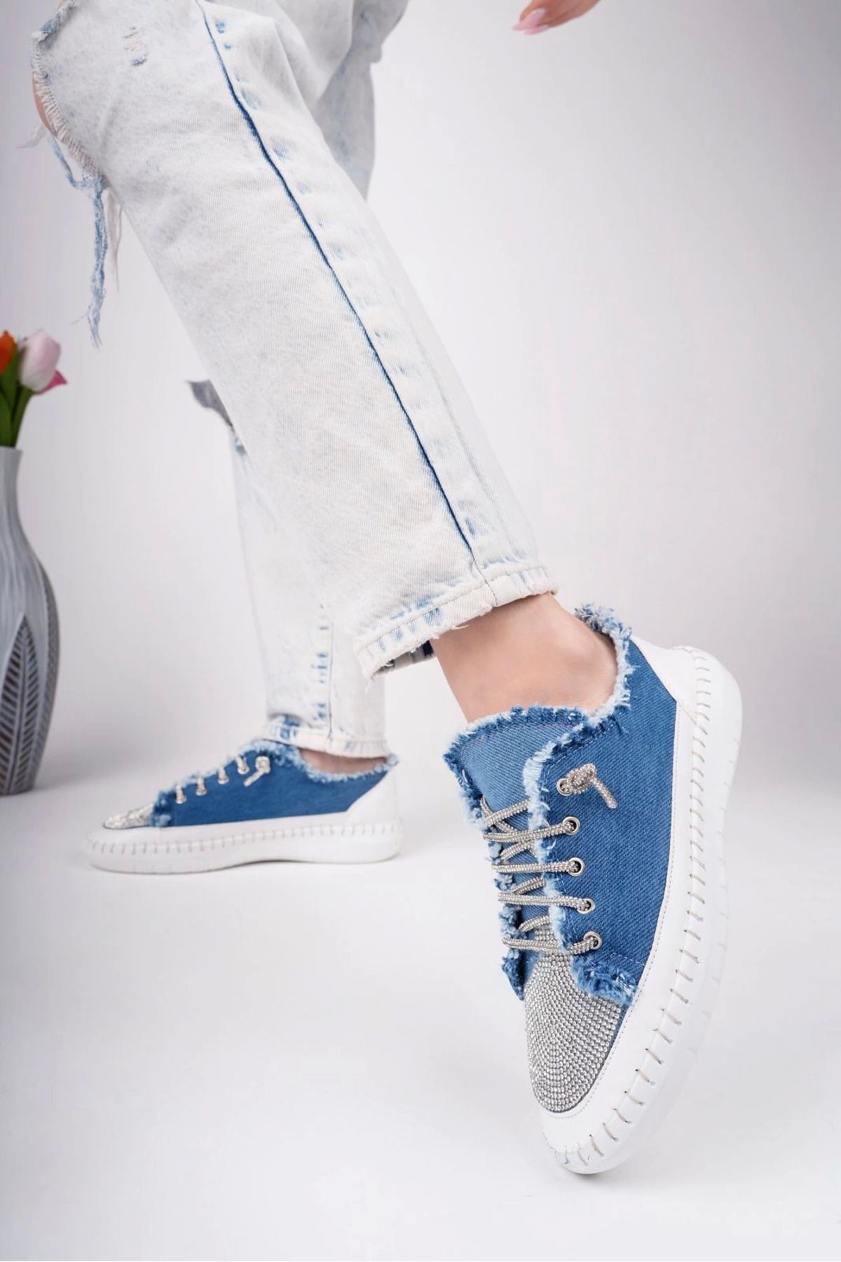 Shop58 Enber Mavi Kot Bağcıklı Spor Ayakkabı