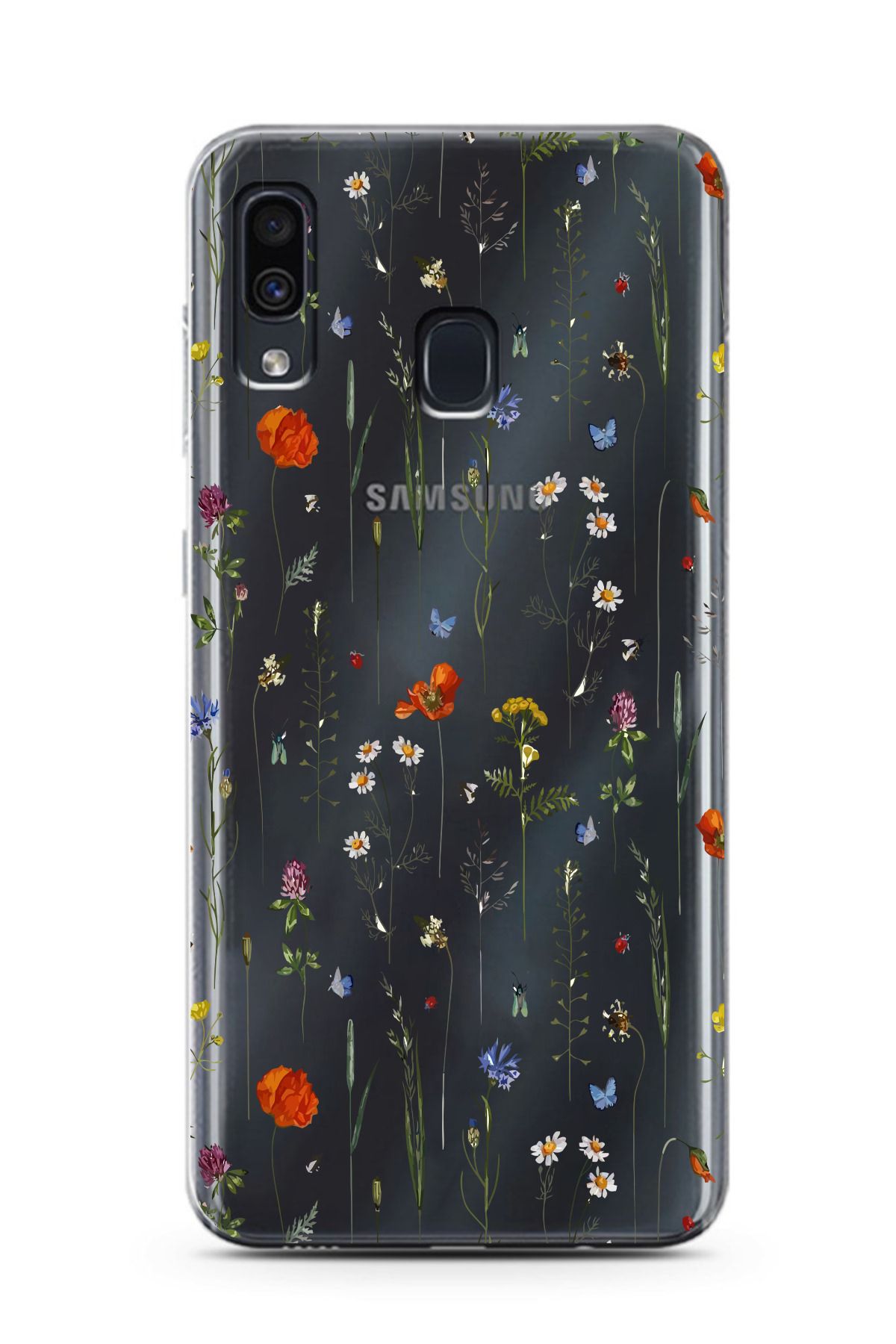 moonset Samsung Galaxy A20 / A30 Uyumlu Çiçekler Tasarımlı Baskılı Şeffaf Telefon Kılıfı