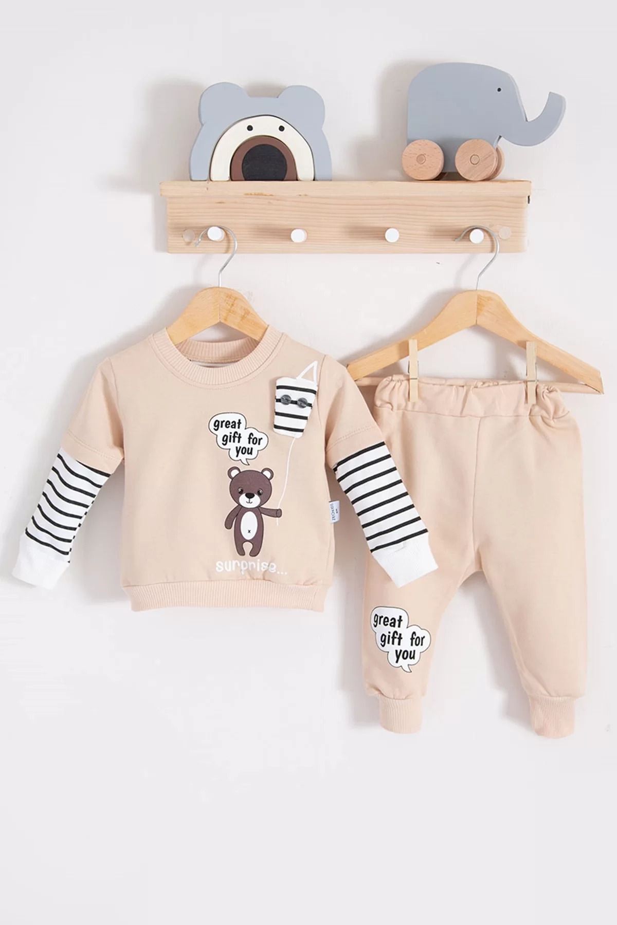 Shop58 Gift For You Desenli 2'li % 100 Pamuk Erkek Bebek Takımı