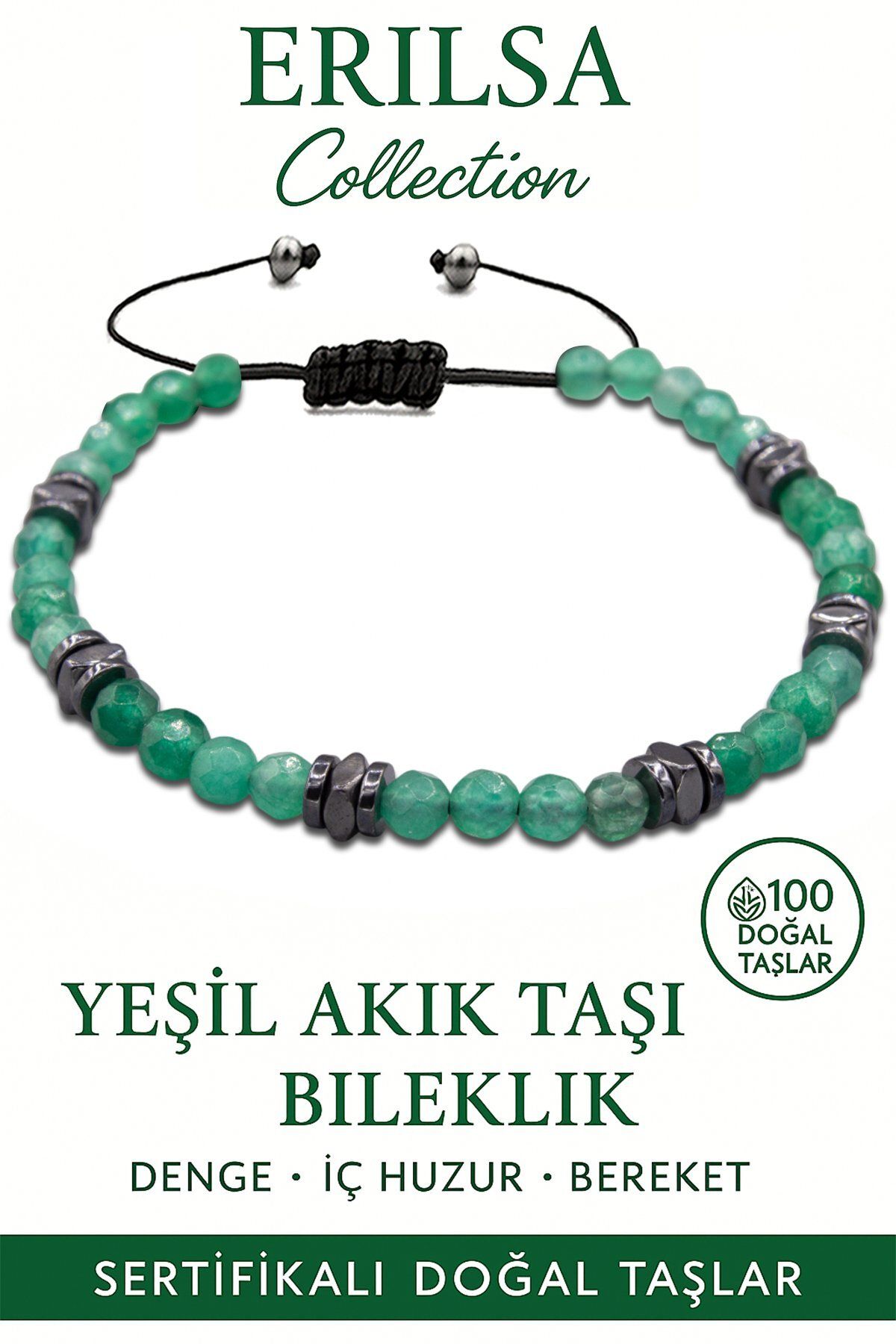 Erilsa Sertifikalı Fasetli AAA+ Terahertz ve Yeşil Akik Taşı Bileklik – İnce Model Şifa ve Denge