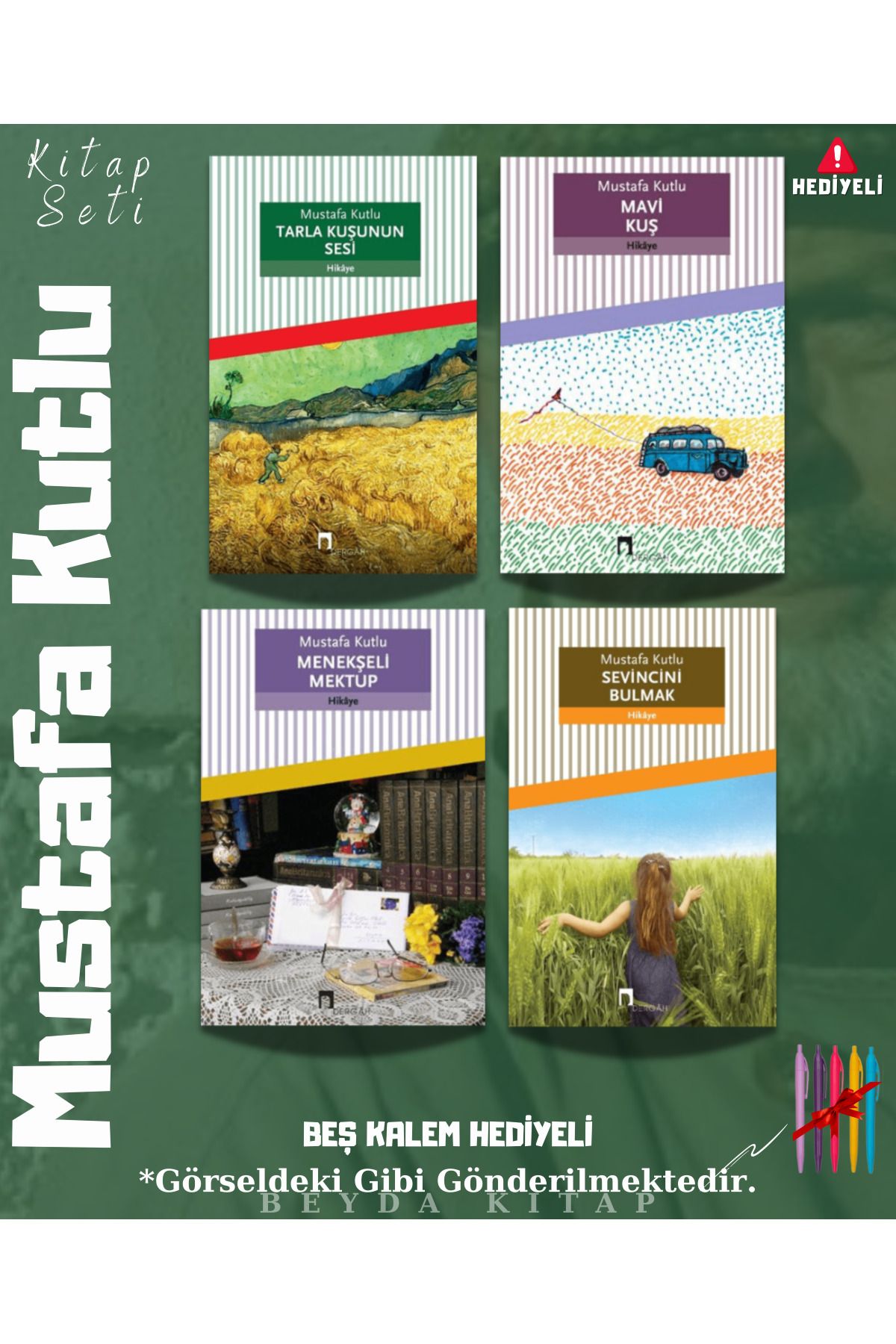 Dergah Yayınları Tarla Kuşu - Mavi Kuş - Menekşeli - Sevincini Bulmak - Mustafa Kutlu - Kitap Seti -Kalem Hediyeli