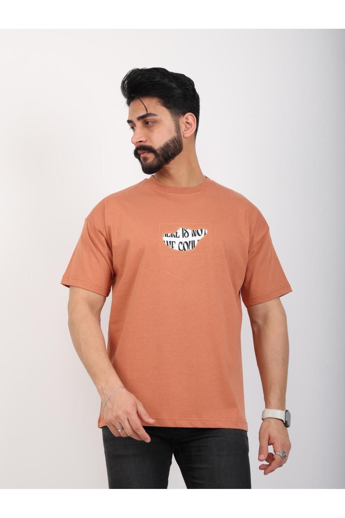 twentyfive25 Erkek Bisiklet Yaka Baskılı Oversize Tişört