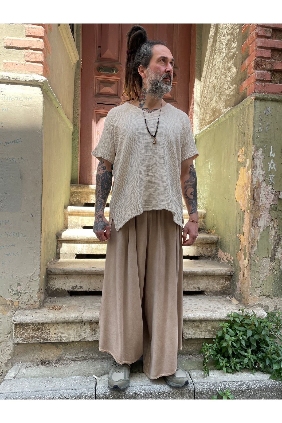 Bohoyasam Unisex Bol Paça Pantolon, Pamuklu Salaş Pantolon, Yazlık Rahat Pantolon, Bohem Kapri Pantolon