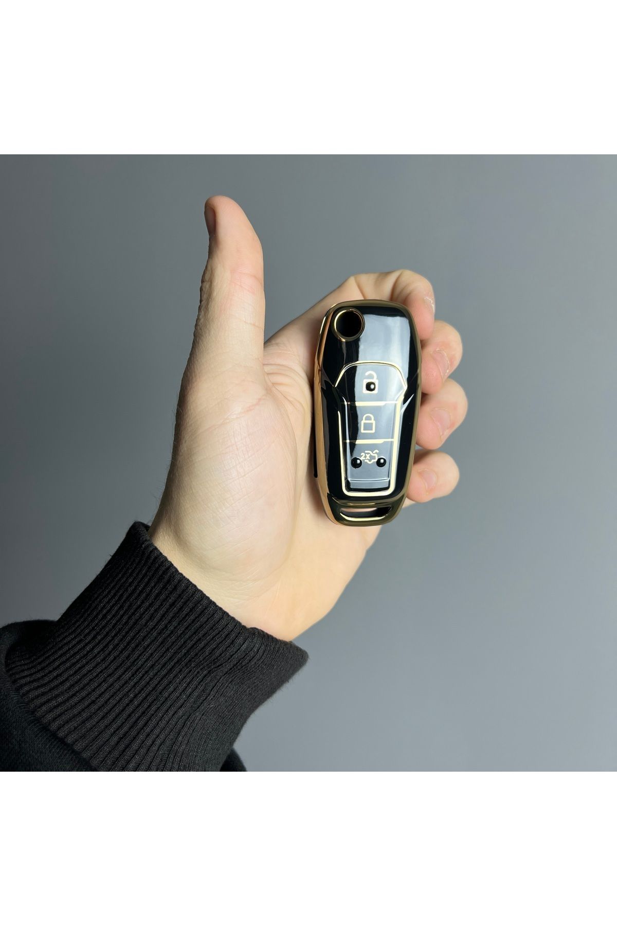 Luxe Aksesuarr Ford Fiesta Kuga Mondeo Ranger Focus Bmax Cmax Smax Koruma Anahtar Kumanda Silikon Kılıf siyah Gold
