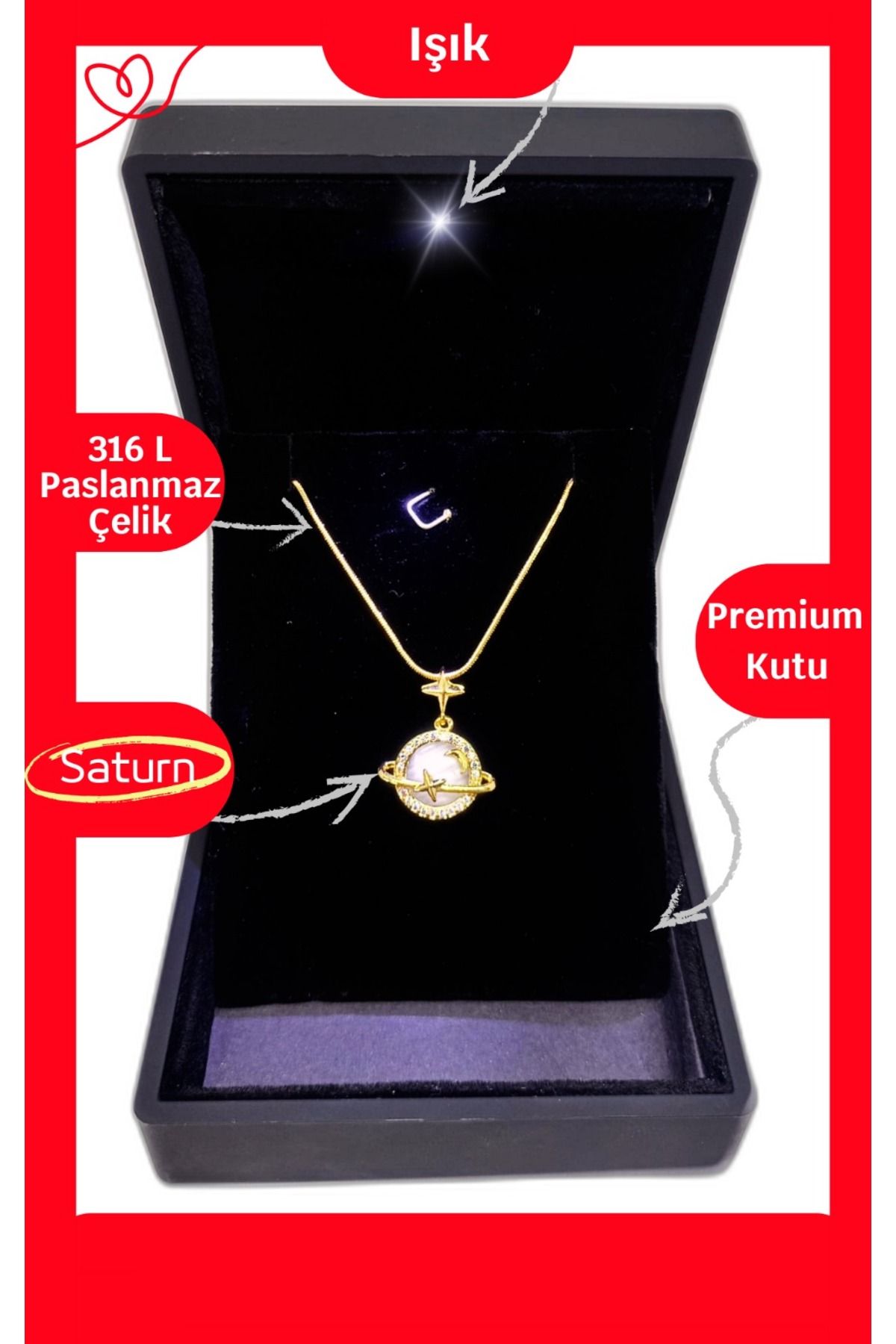 ganispe Işıklı Premium Kutuda Satürn Star Kolye Gold | Anneler Günü Hediyesi