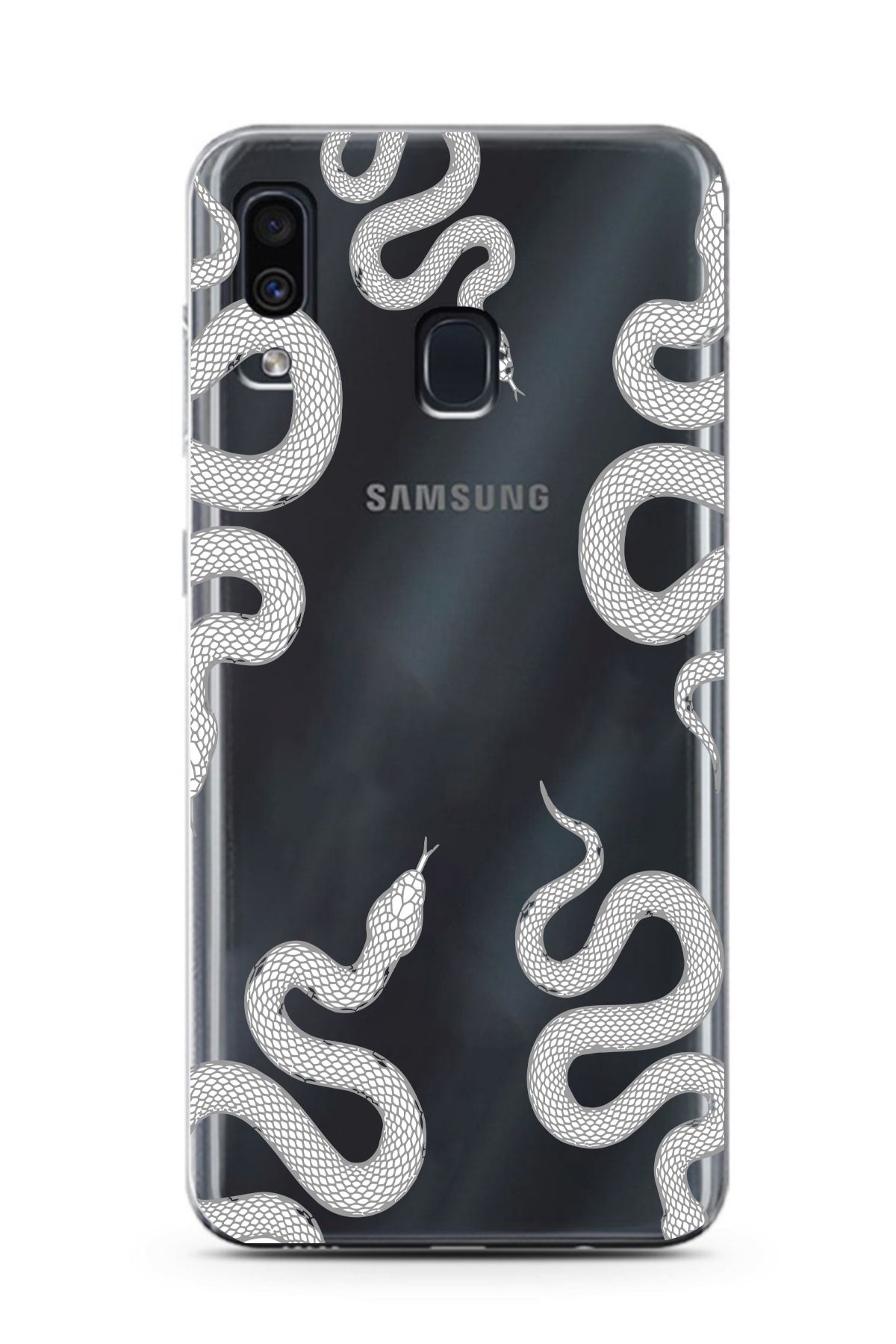 moonset Samsung Galaxy A20 / A30 Uyumlu Yılan Tasarımlı Baskılı Şeffaf Telefon Kılıfı